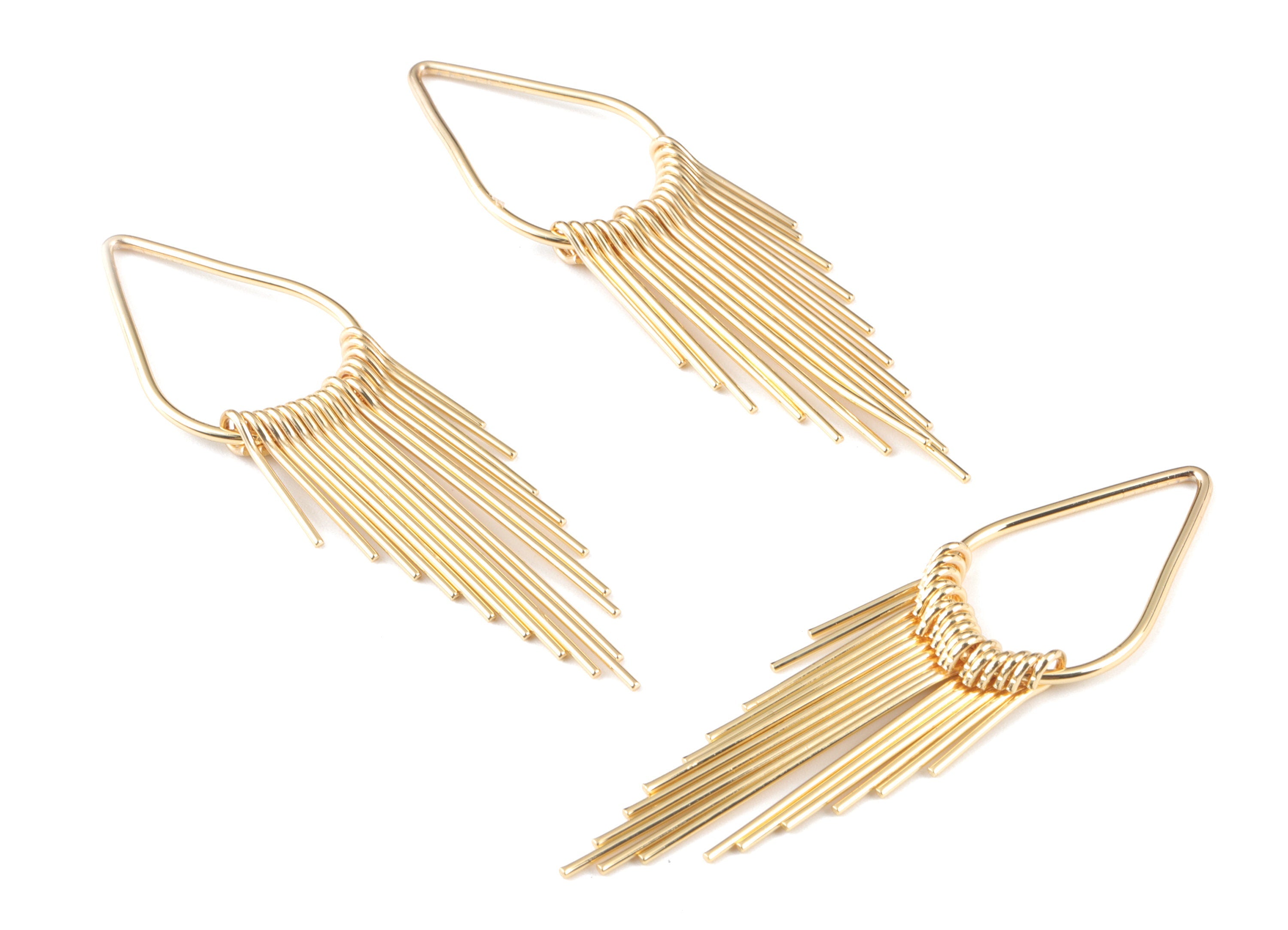 Gold Fringed Earring Charms - 18K Real Gold Brass Hammered Fringed Trim Charms - Jewelry Supplies - 62.93x17.6x3.18mm - RGP2733 - DOMEDBAZAAR