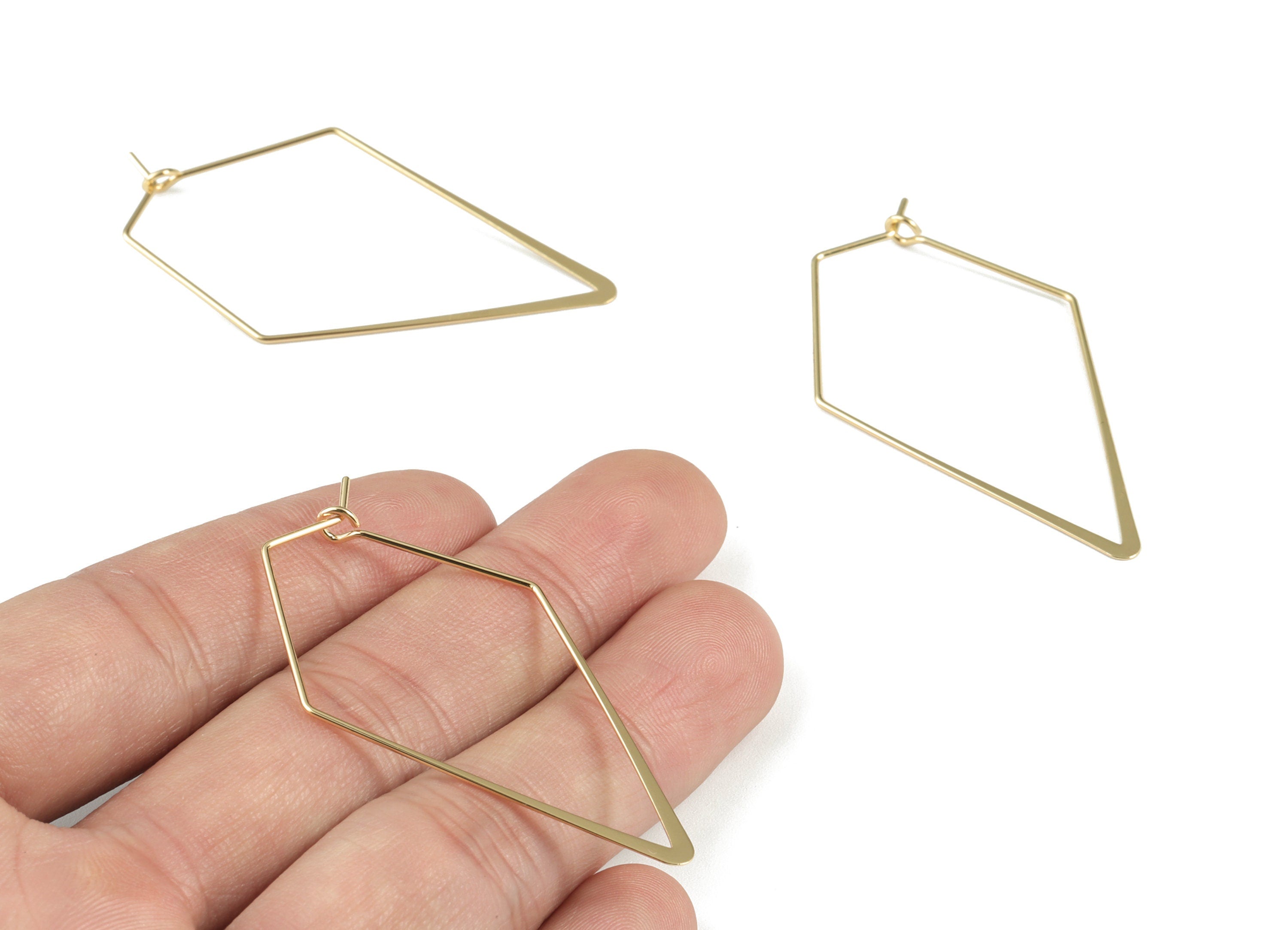 Gold Hammered Kidney Earring Wire - 18K Real Gold Brass Kite Earrings - Earring Findings - Jewellery Supplies - 54.96x30.3x4.21mm - RGP2737 - DOMEDBAZAAR