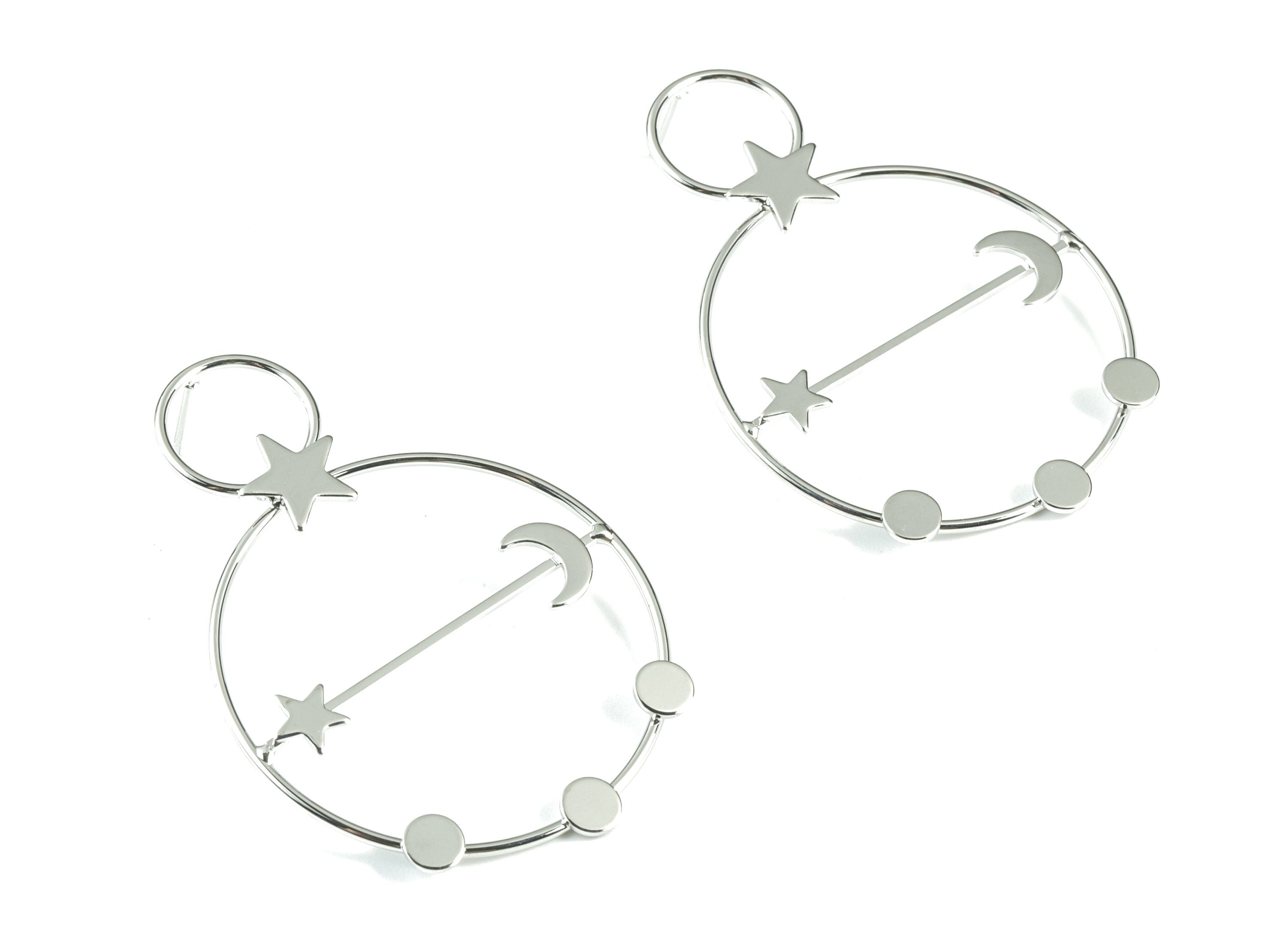 Silver Hoops Stud Earring - 18K Real White Gold Brass Stars Moons Earring Post - Jewelry Supplies - 55.06x37.88x12.96mm - RGP2742S - DOMEDBAZAAR