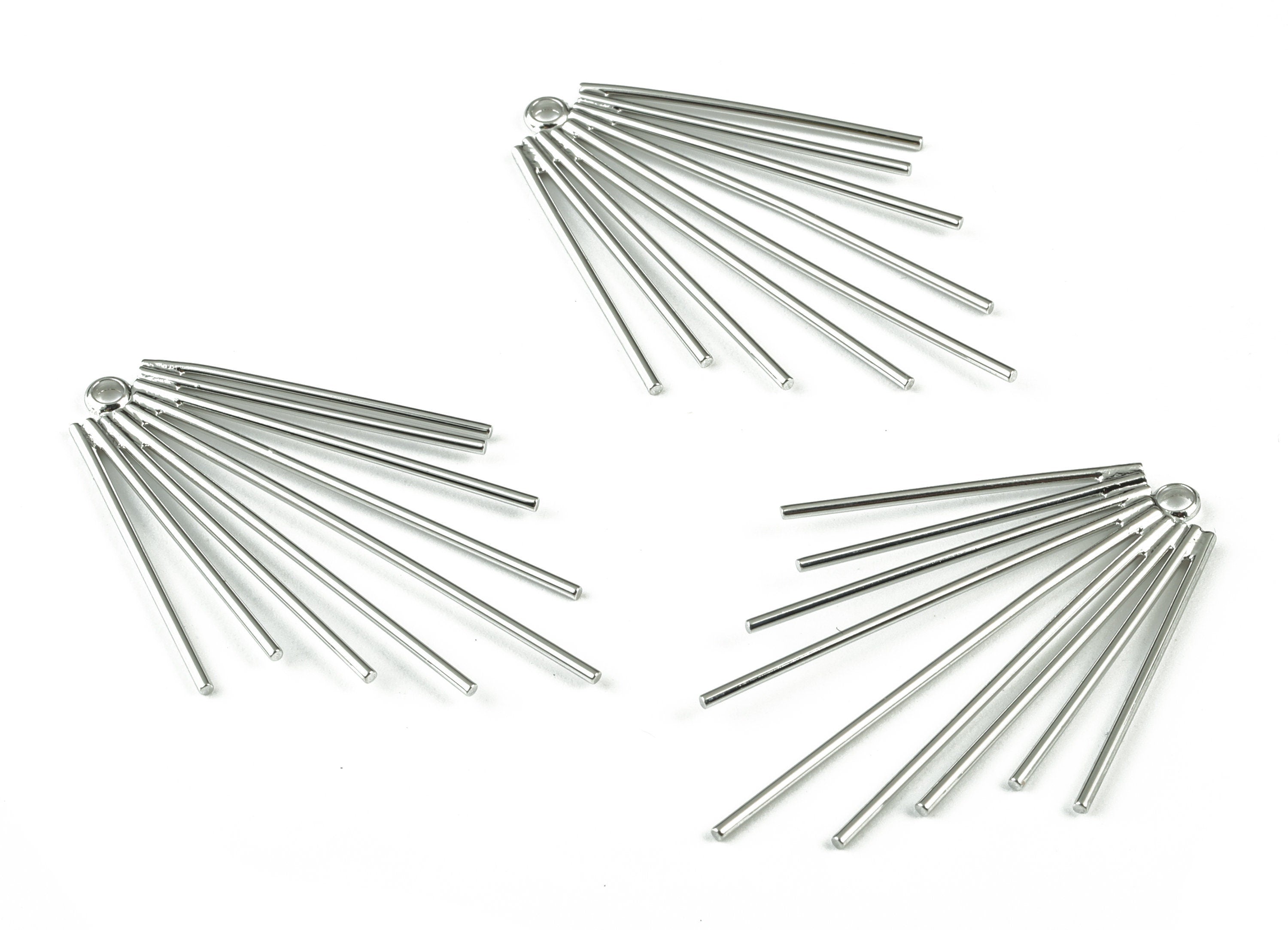 Silver Fringe Earring Charms - 18K Real White Gold Plated Fringe Pendant - Ear Wires Charm - Jewelry Supplies - 43.55x28.6x1.17mm - RGP2739S - DOMEDBAZAAR