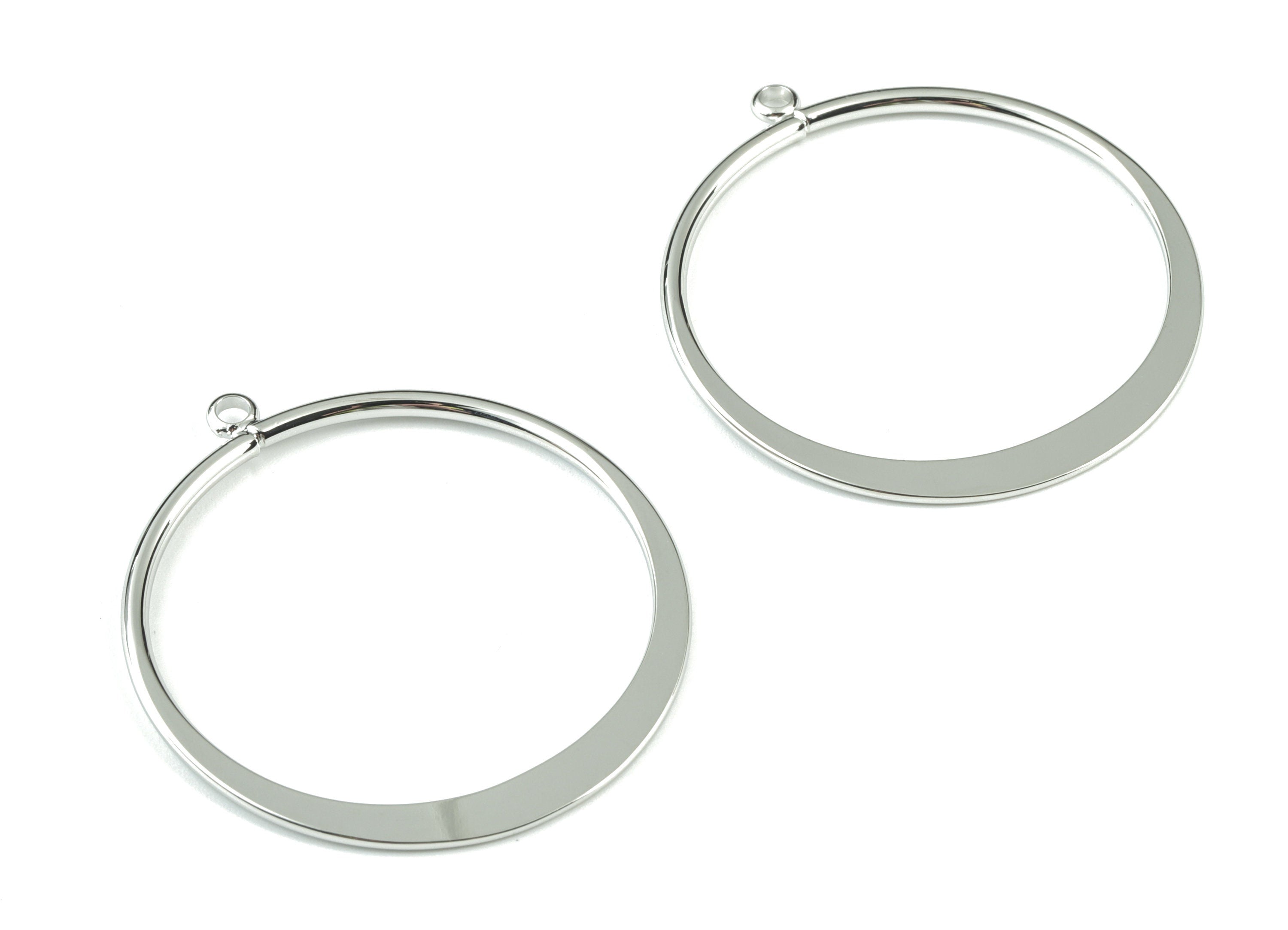 Silver Hammered Hoop Earring Charms - 18K Real White Gold Brass Hoop Pendant - Jewelry Supplies - 45.17x40.37x2.15mm - RGP2741S - DOMEDBAZAAR