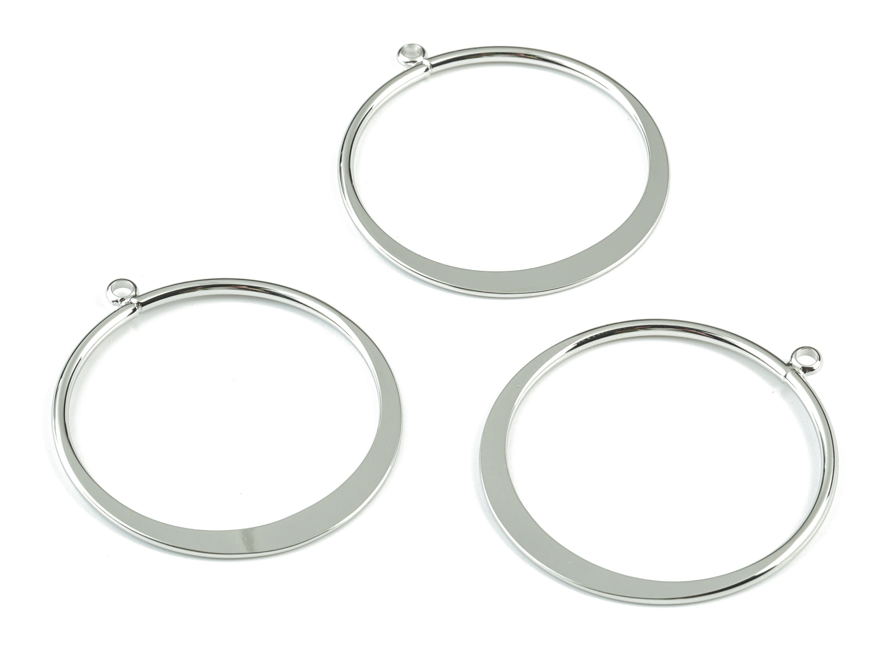 Silver Hammered Hoop Earring Charms - 18K Real White Gold Brass Hoop Pendant - Jewelry Supplies - 45.17x40.37x2.15mm - RGP2741S - DOMEDBAZAAR