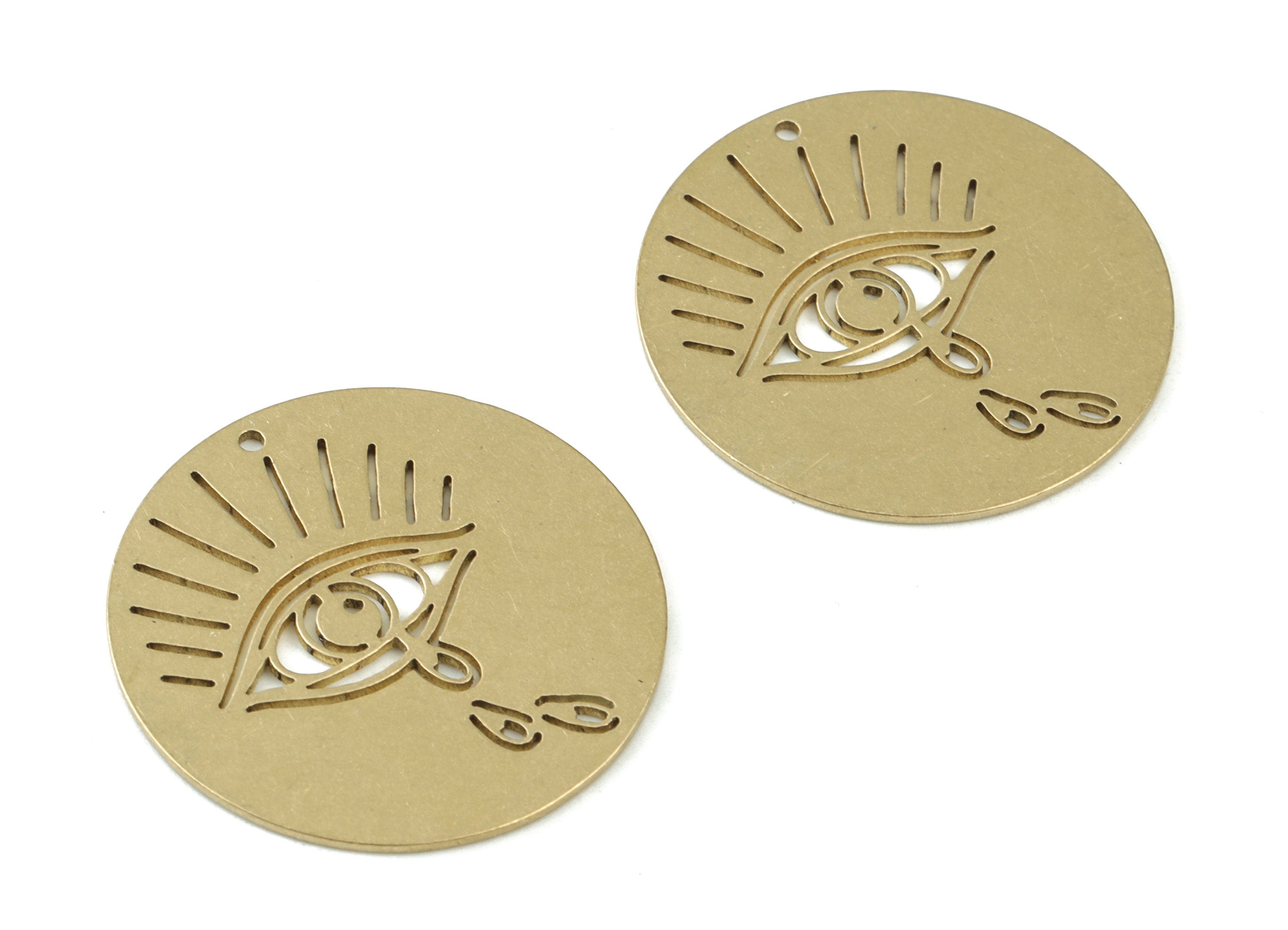 Eye Tears Round Earring Charms - Raw Brass Tears Eye Pendant - Jewelry Supplies - 30x30x0.8mm - PPM3499 - DOMEDBAZAAR