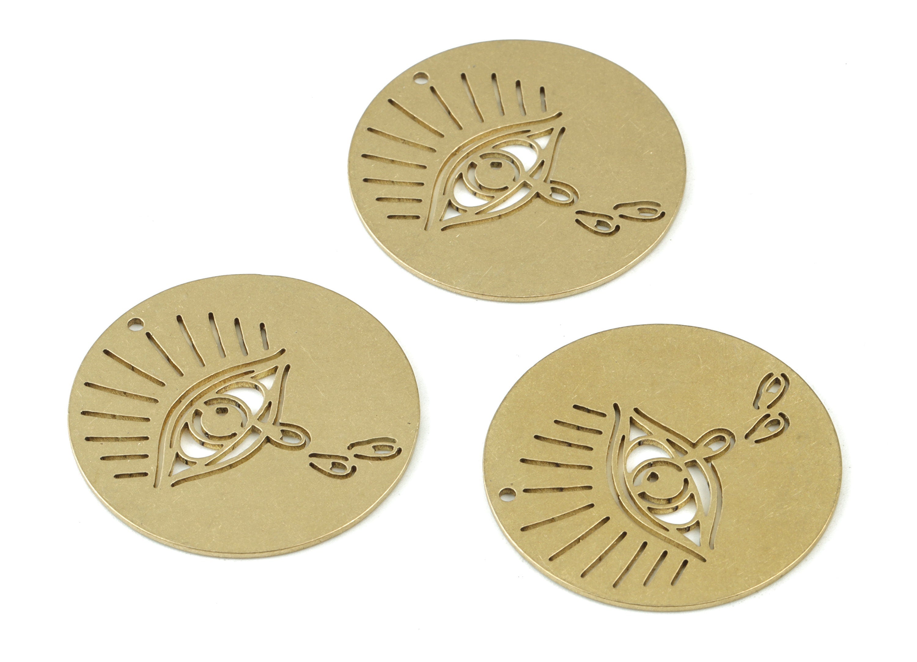 Eye Tears Round Earring Charms - Raw Brass Tears Eye Pendant - Jewelry Supplies - 30x30x0.8mm - PPM3499 - DOMEDBAZAAR