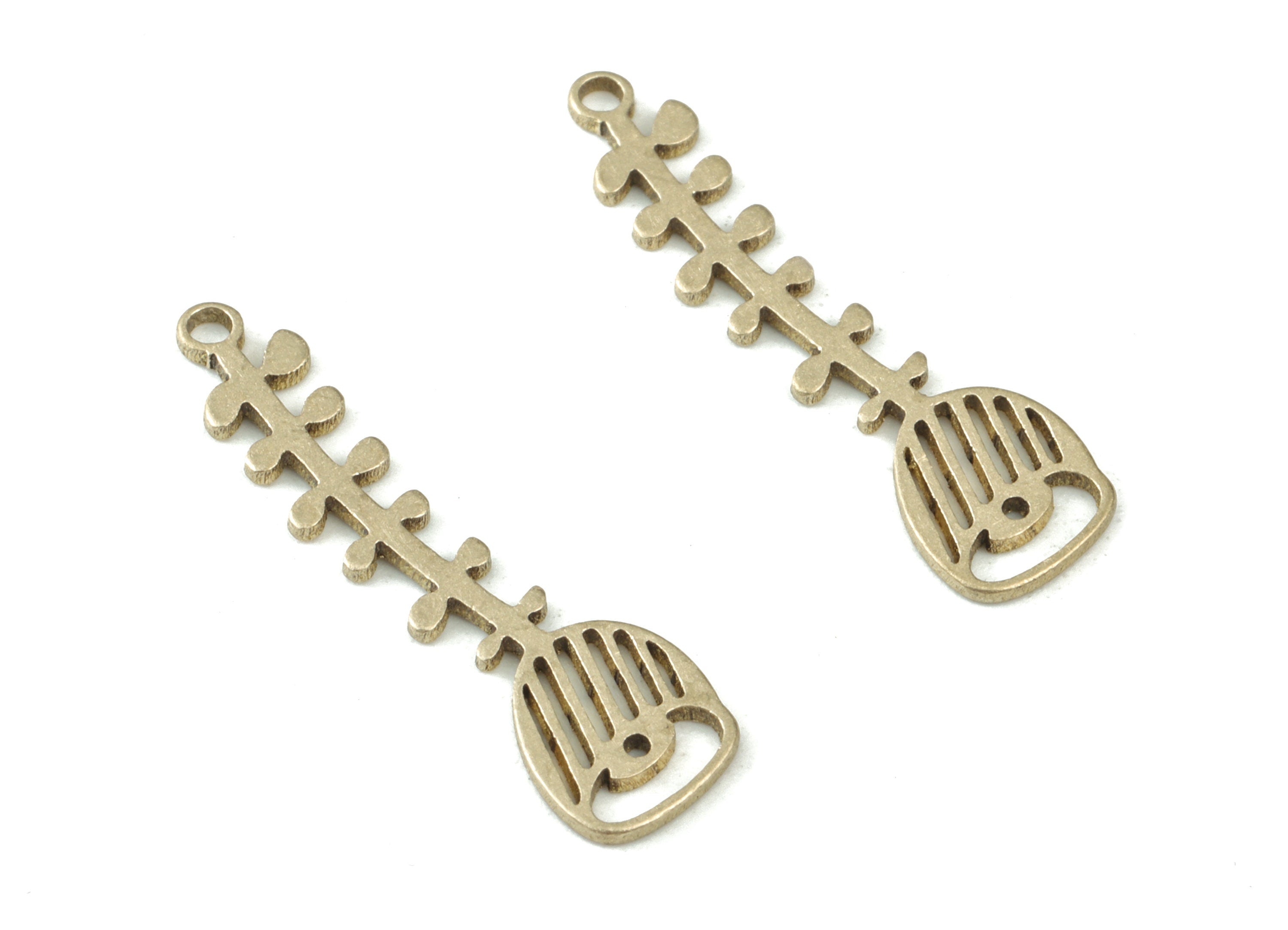 Fishbone Brass Pendant - Raw Brass Fishbone Earring Connector - Jewelry Supplies - 26x7x0.8mm - PPM3706 - DOMEDBAZAAR