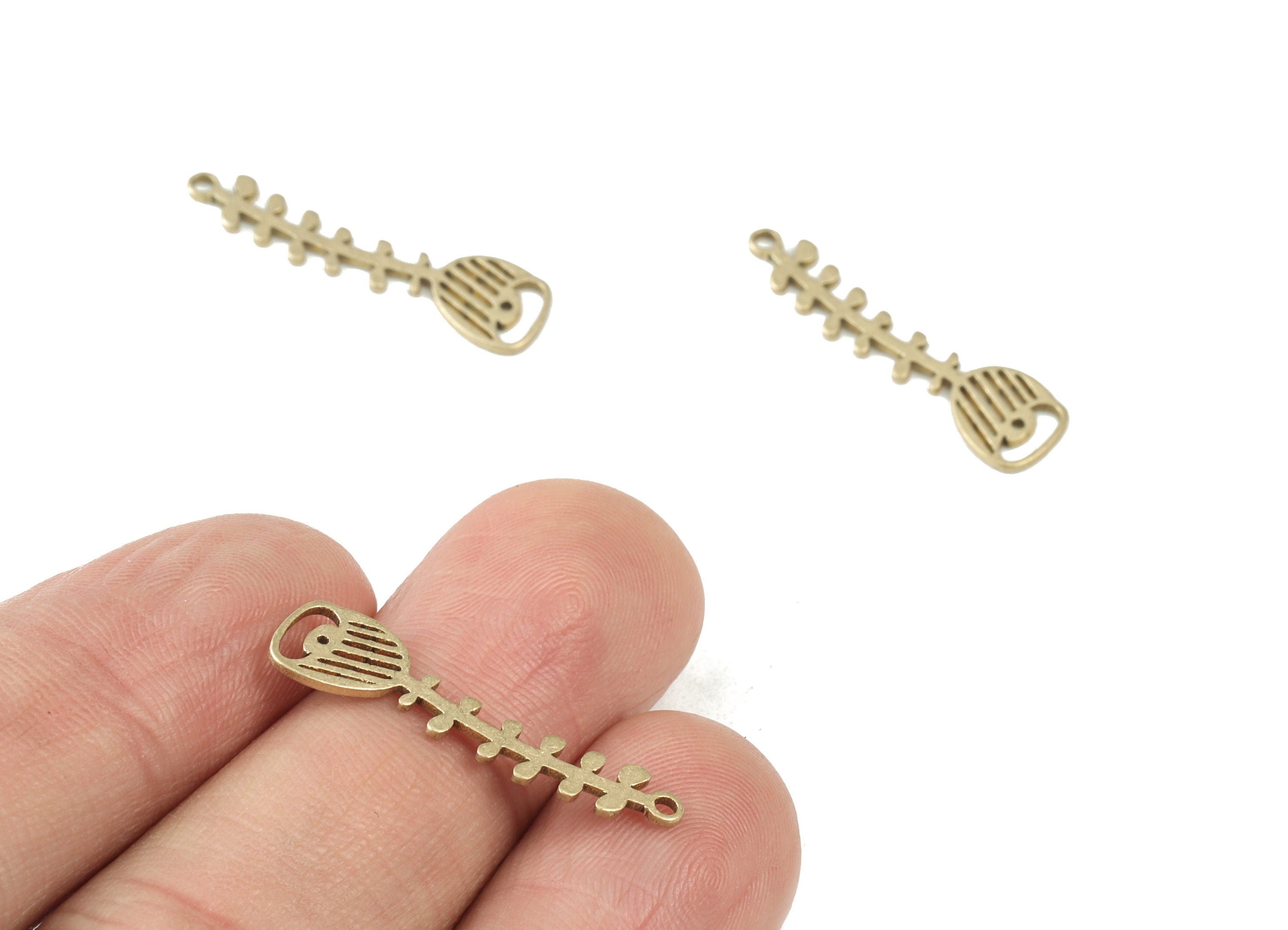 Fishbone Brass Pendant - Raw Brass Fishbone Earring Connector - Jewelry Supplies - 26x7x0.8mm - PPM3706 - DOMEDBAZAAR