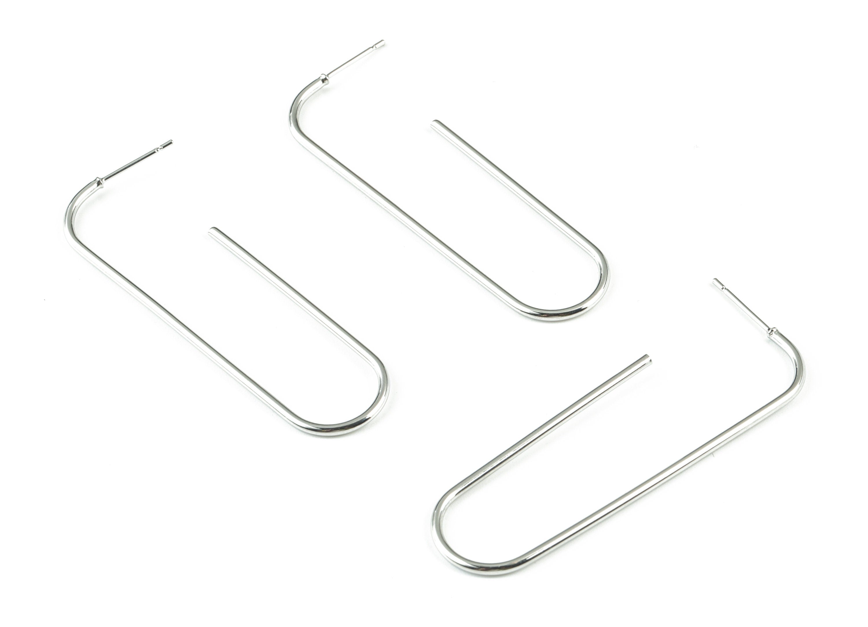 Silver Brass Ear Wire Stud - 18K Real White Gold Brass Ear Wire Hook Ear Post - Jewelry Supplies - 56.68x21.57x1.49mm - RGP2740S - DOMEDBAZAAR