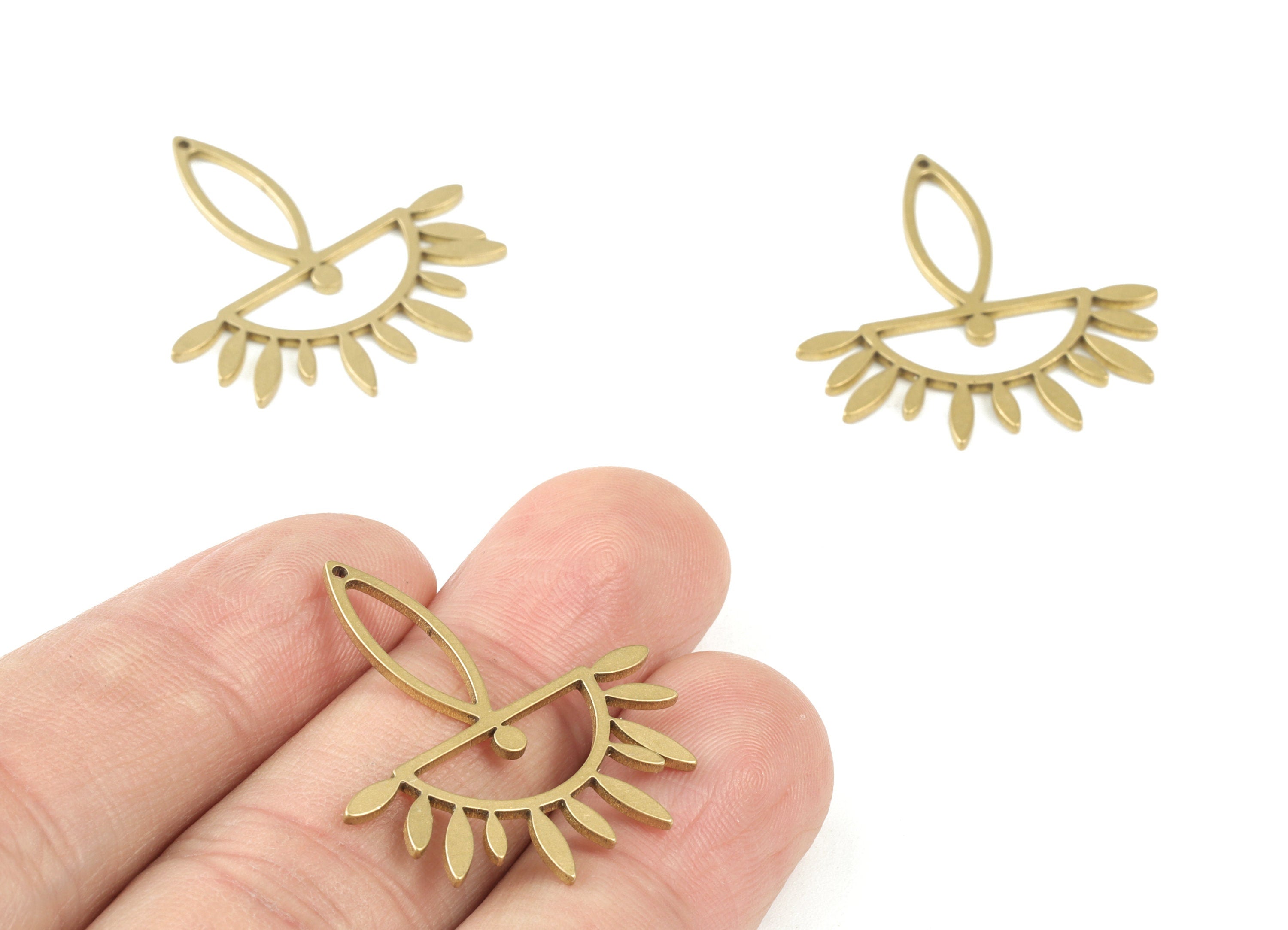 Marquise Semi Circle Pendant - Raw Brass Marquise Half moon Earring Charms - Jewelry Supplies - 30x28x1mm - PPM3506 - DOMEDBAZAAR