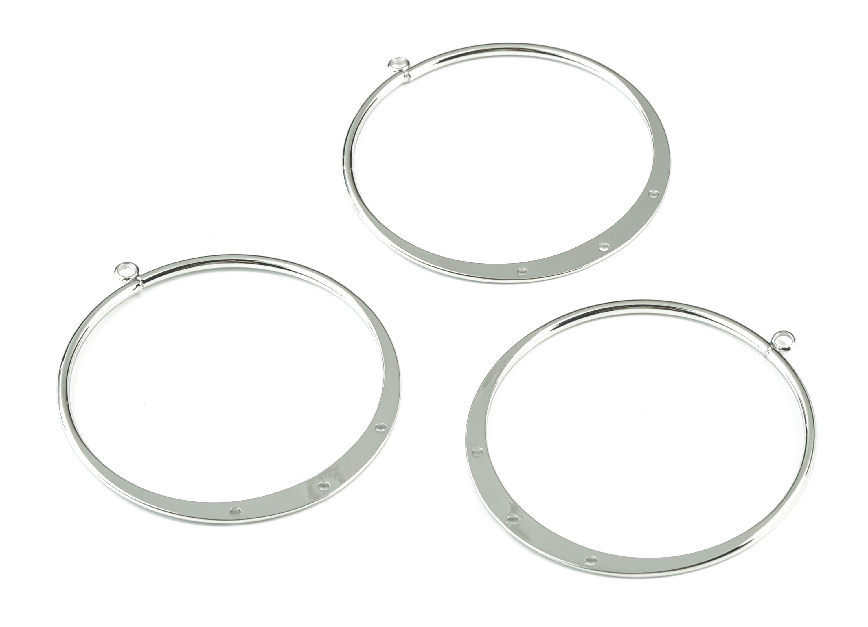 Silver Hammered Hoop Connector - 18K Real White Gold Brass Circle Earring Charms - Jewelry Supplies - 53.8x49.44x1.93mm - RGP2736S - DOMEDBAZAAR