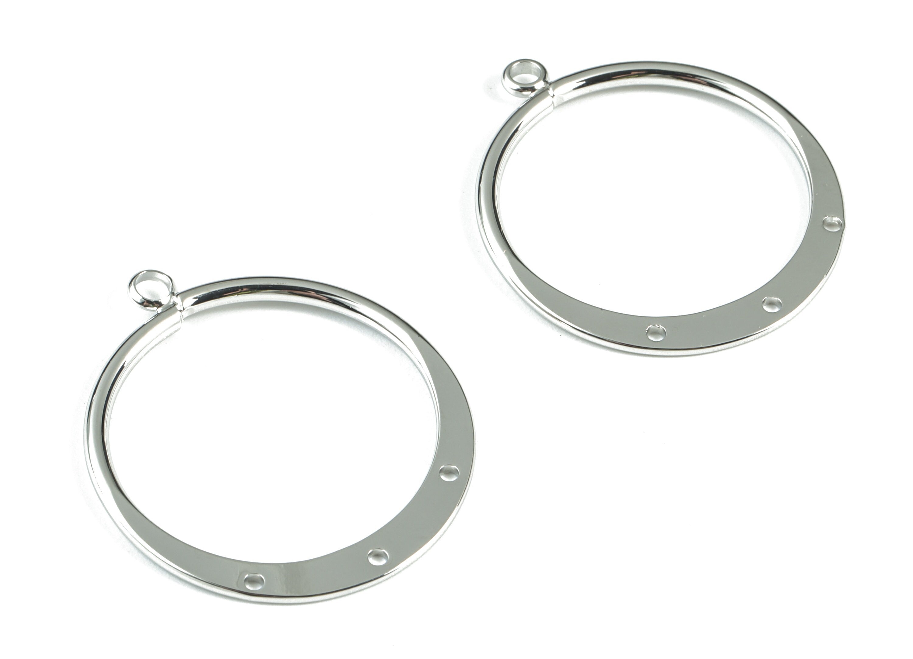 Silver Hammered Hoop Connector - 18K Real White Gold Brass Circle Earring Charms - Jewelry Supplies - 33.67x28.8x1.99mm - RGP2743S - DOMEDBAZAAR