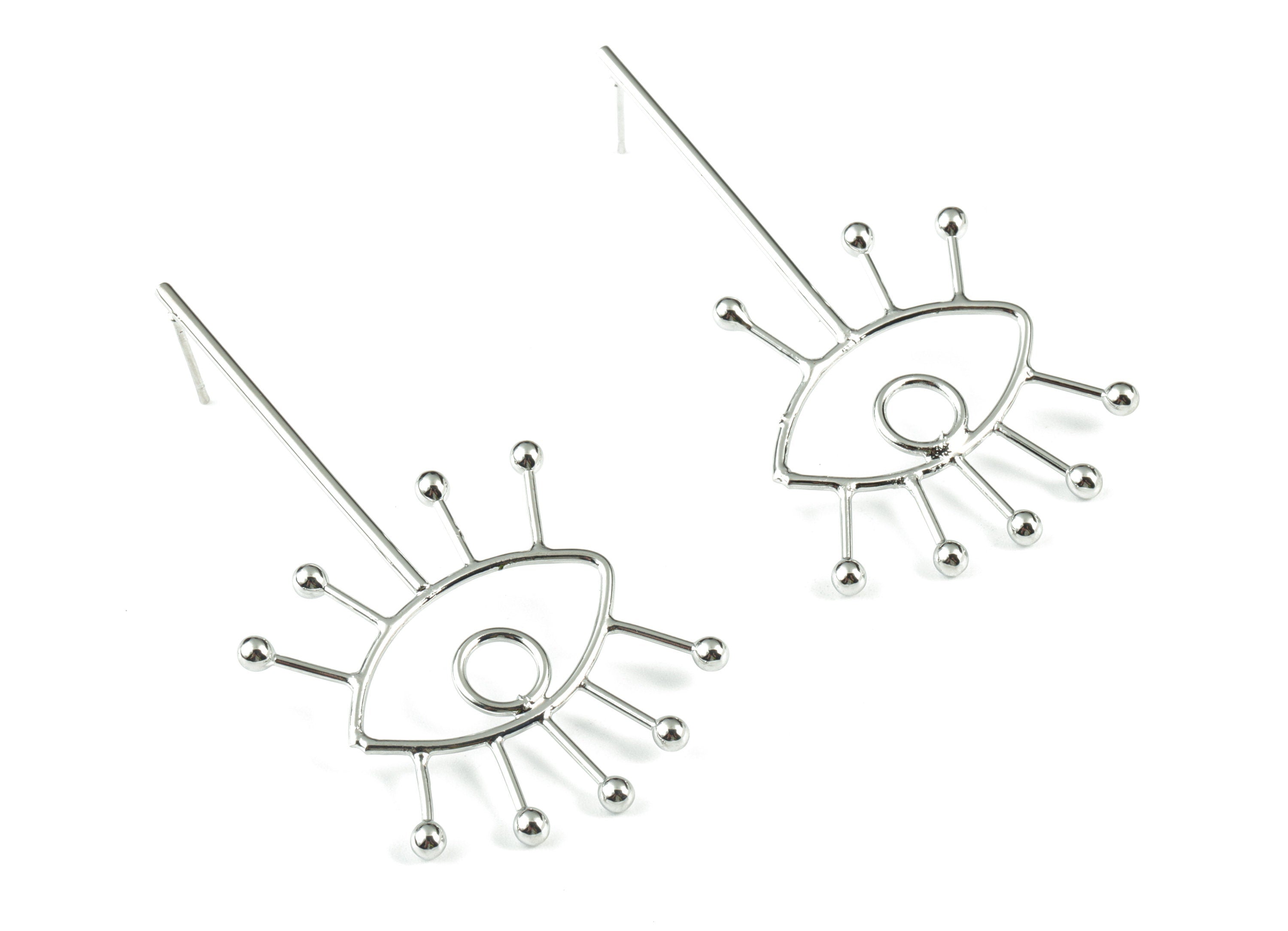 Silver Eye Stud Earring - 18K Real White Gold Brass Eye Earring Post - Earring Post - Jewelry Supplies - 60.25x30.94x13.27mm - RGP2746S - DOMEDBAZAAR