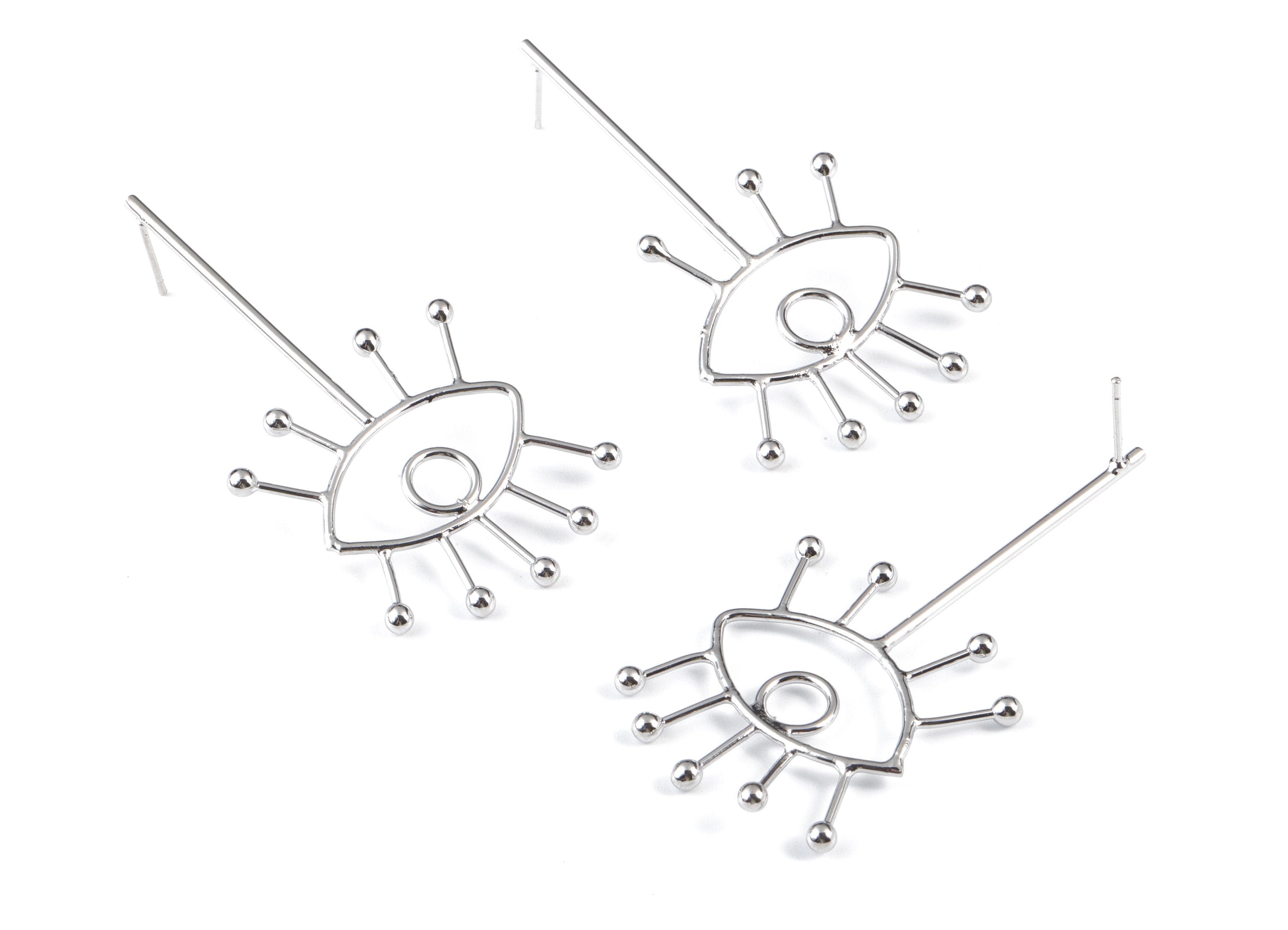 Silver Eye Stud Earring - 18K Real White Gold Brass Eye Earring Post - Earring Post - Jewelry Supplies - 60.25x30.94x13.27mm - RGP2746S - DOMEDBAZAAR