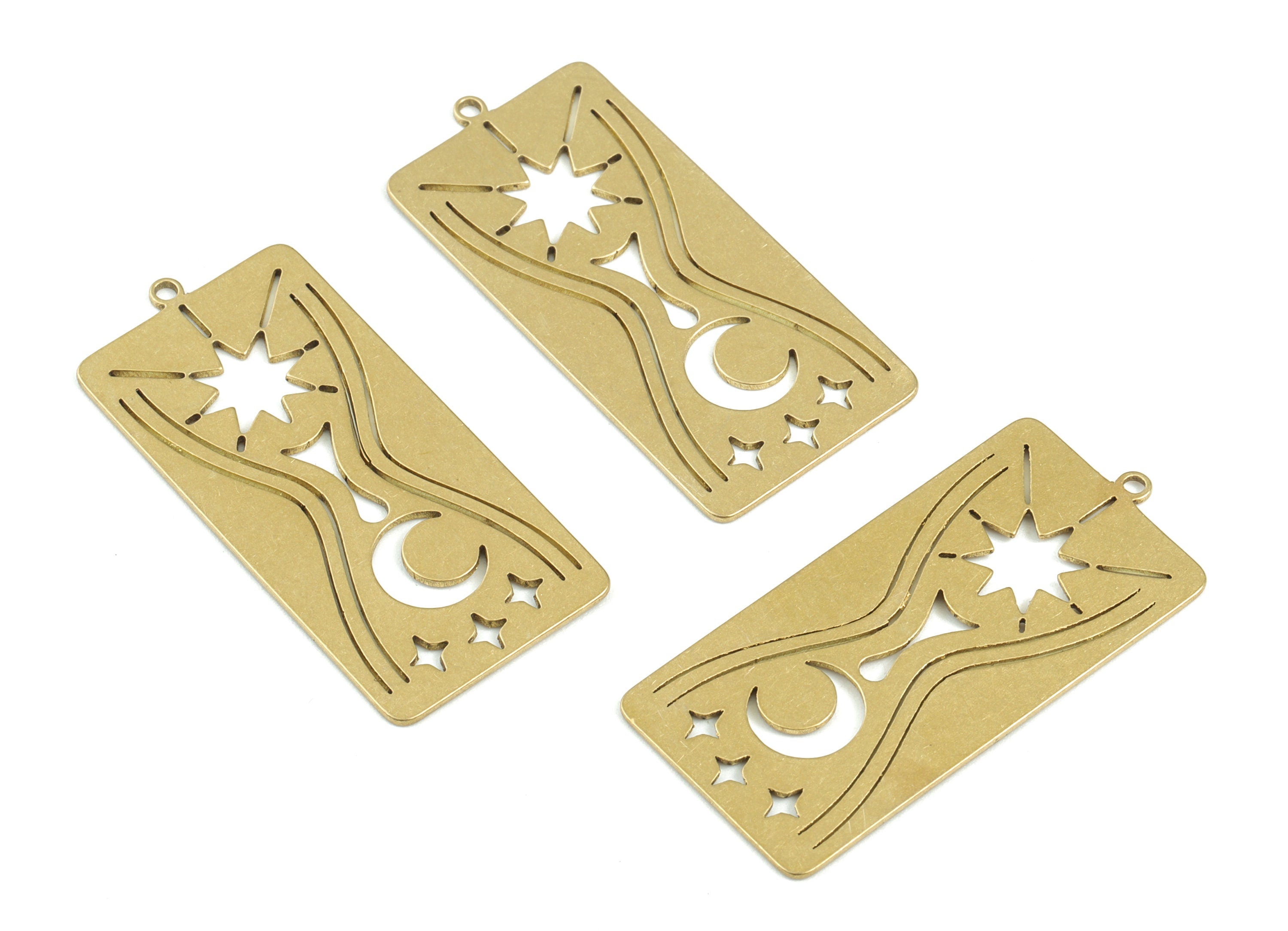 Rectangle Crescent Star Pendant - Raw Brass Rectangle Earring Charms - Jewelry Supplies - 38x18x0.7mm - PPM3709 - DOMEDBAZAAR