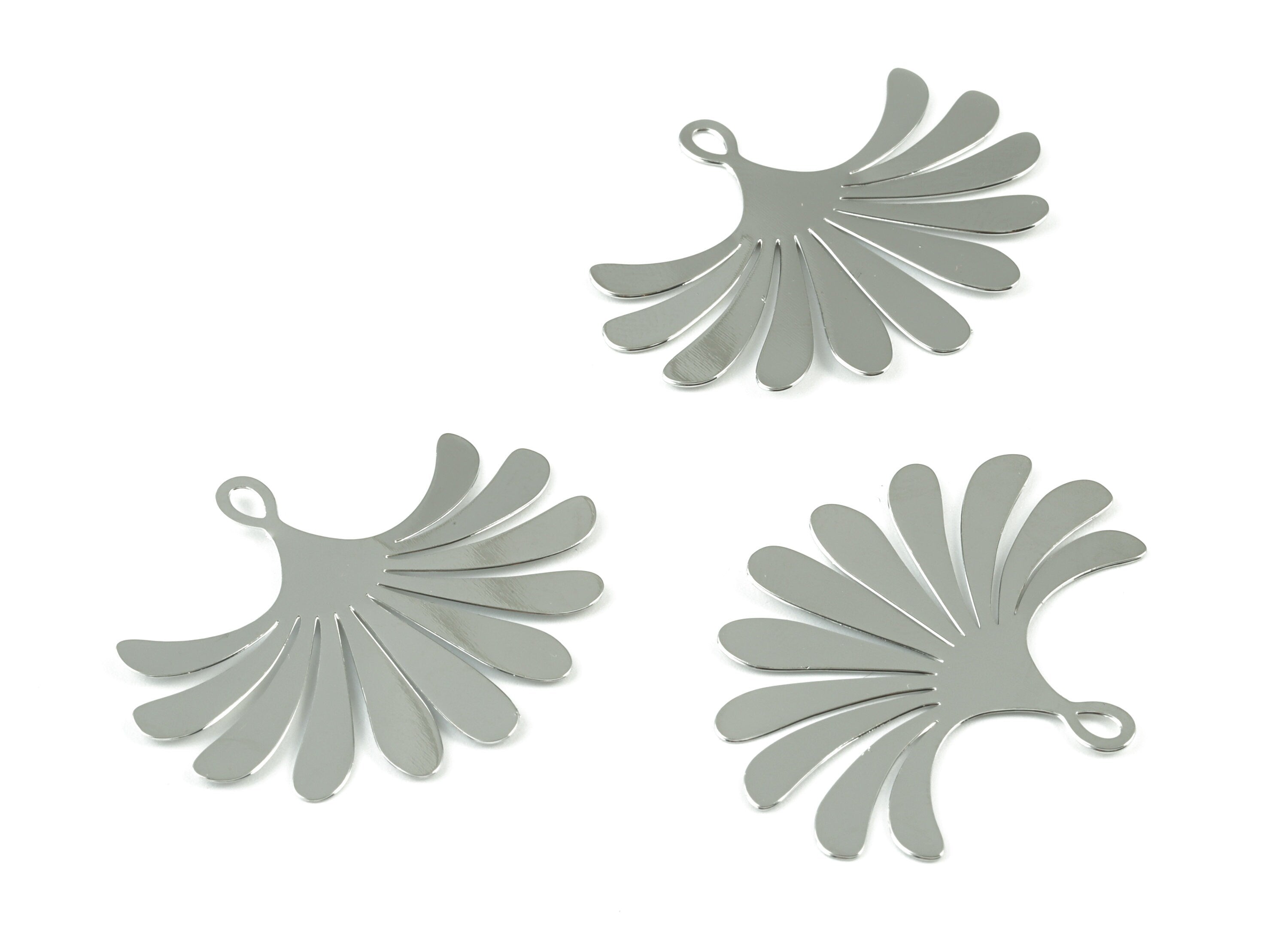 Silver Flower Earring Charm - 18K Real White Gold Plated Flower Pendant - Earring Findings - Jewelry Supplies - 35.39x28.95x0.4mm - RGP2750S - DOMEDBAZAAR