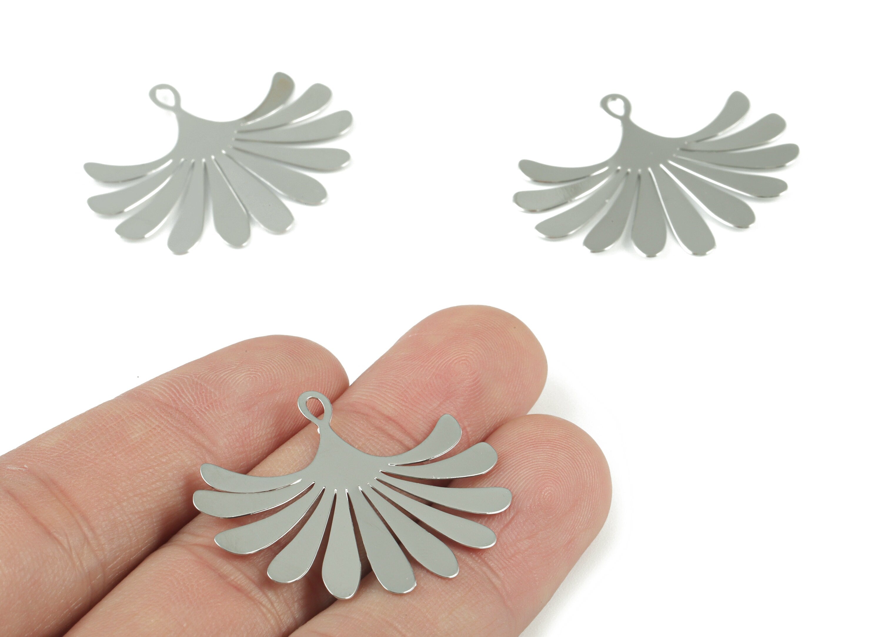Silver Flower Earring Charm - 18K Real White Gold Plated Flower Pendant - Earring Findings - Jewelry Supplies - 35.39x28.95x0.4mm - RGP2750S - DOMEDBAZAAR