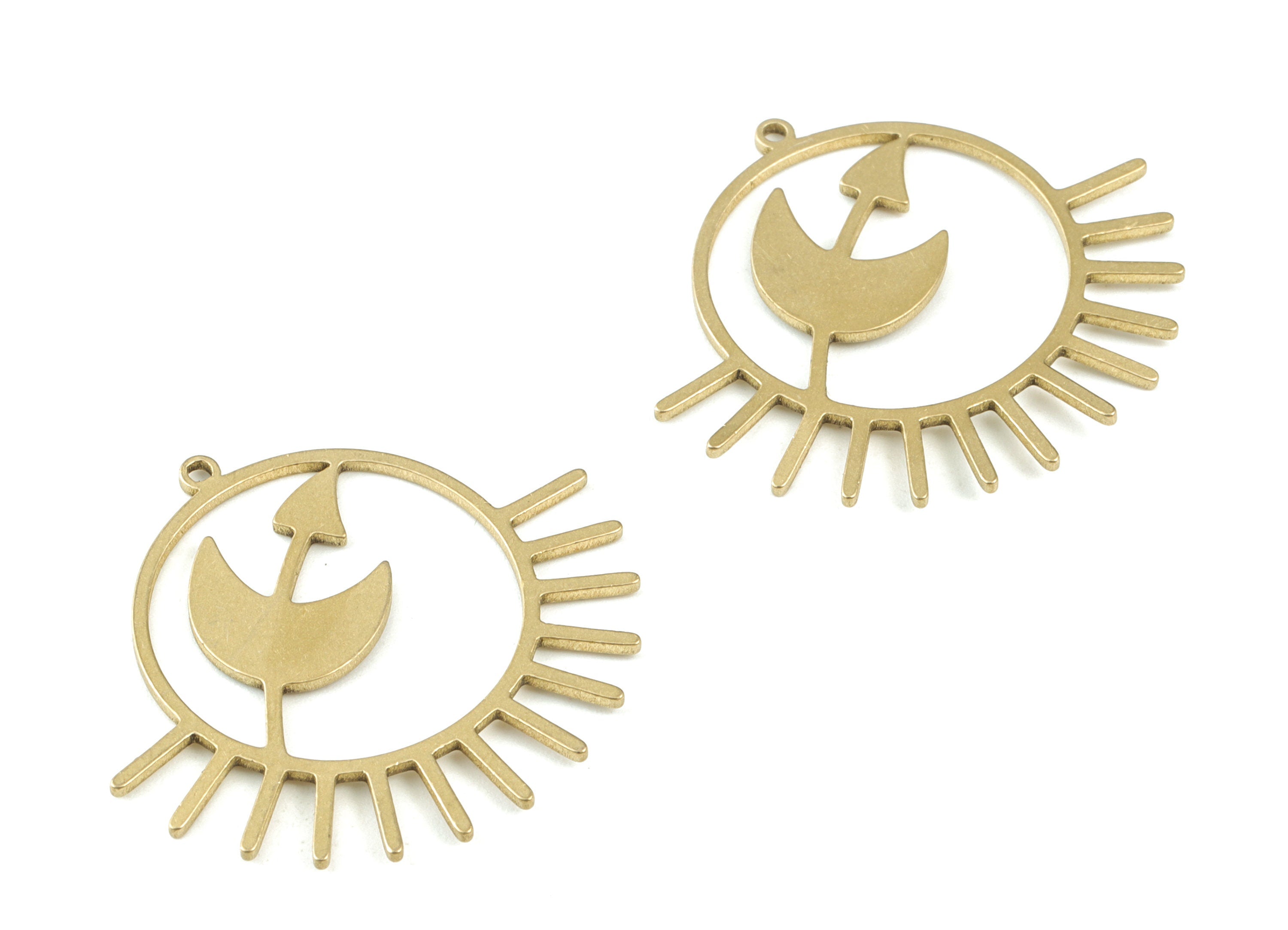 Circle Crescent Sun Pendant - Raw Brass Arrow Moon Sun Earring Charms - Jewelry Making Supplies - 34x30x1.4mm - PPM3502 - DOMEDBAZAAR