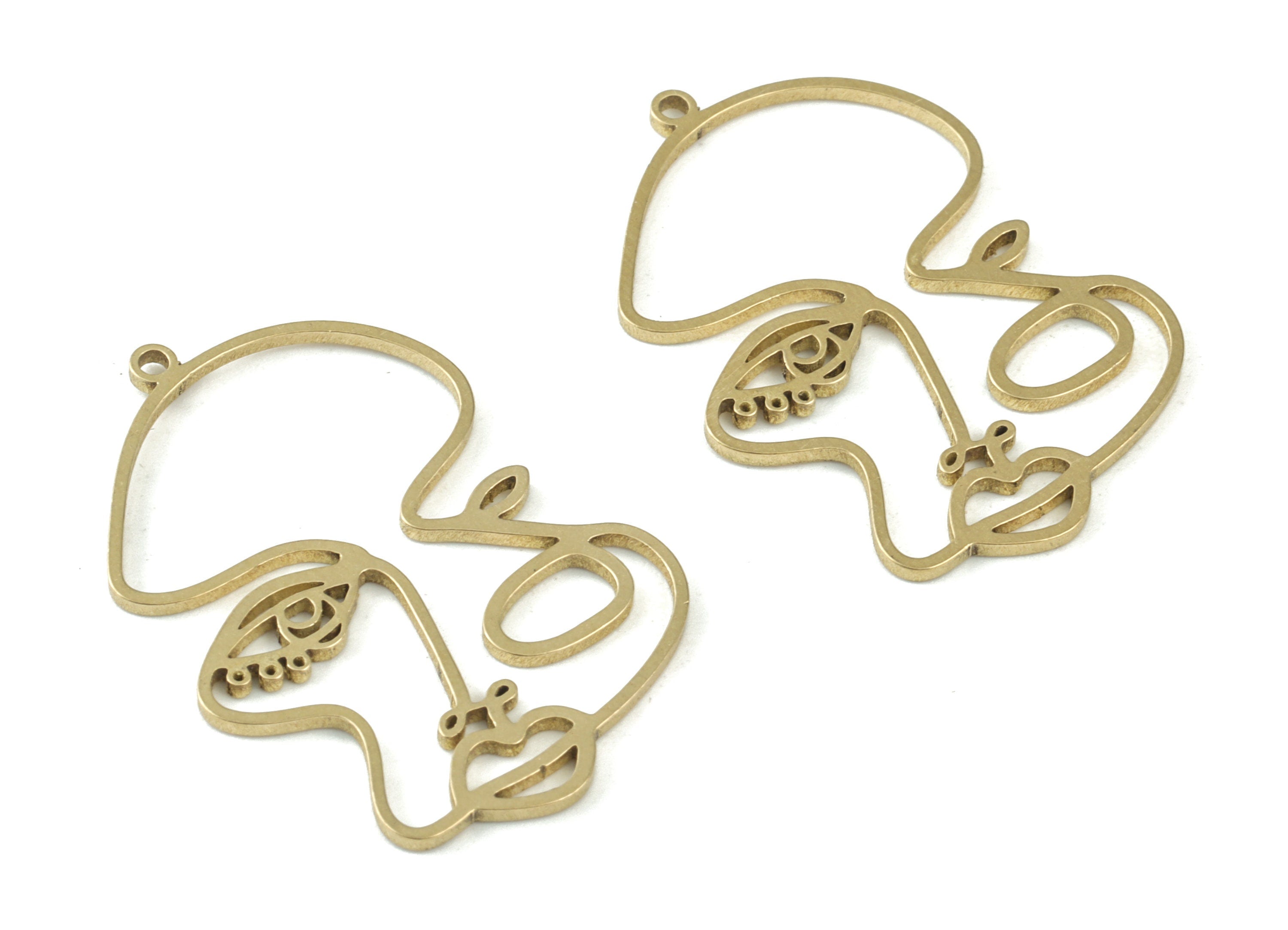 Abstract Face Earring charms - Raw Brass Face Earring Charms - Jewelry Making Supplies - 32x22x1mm - PPM3704 - DOMEDBAZAAR
