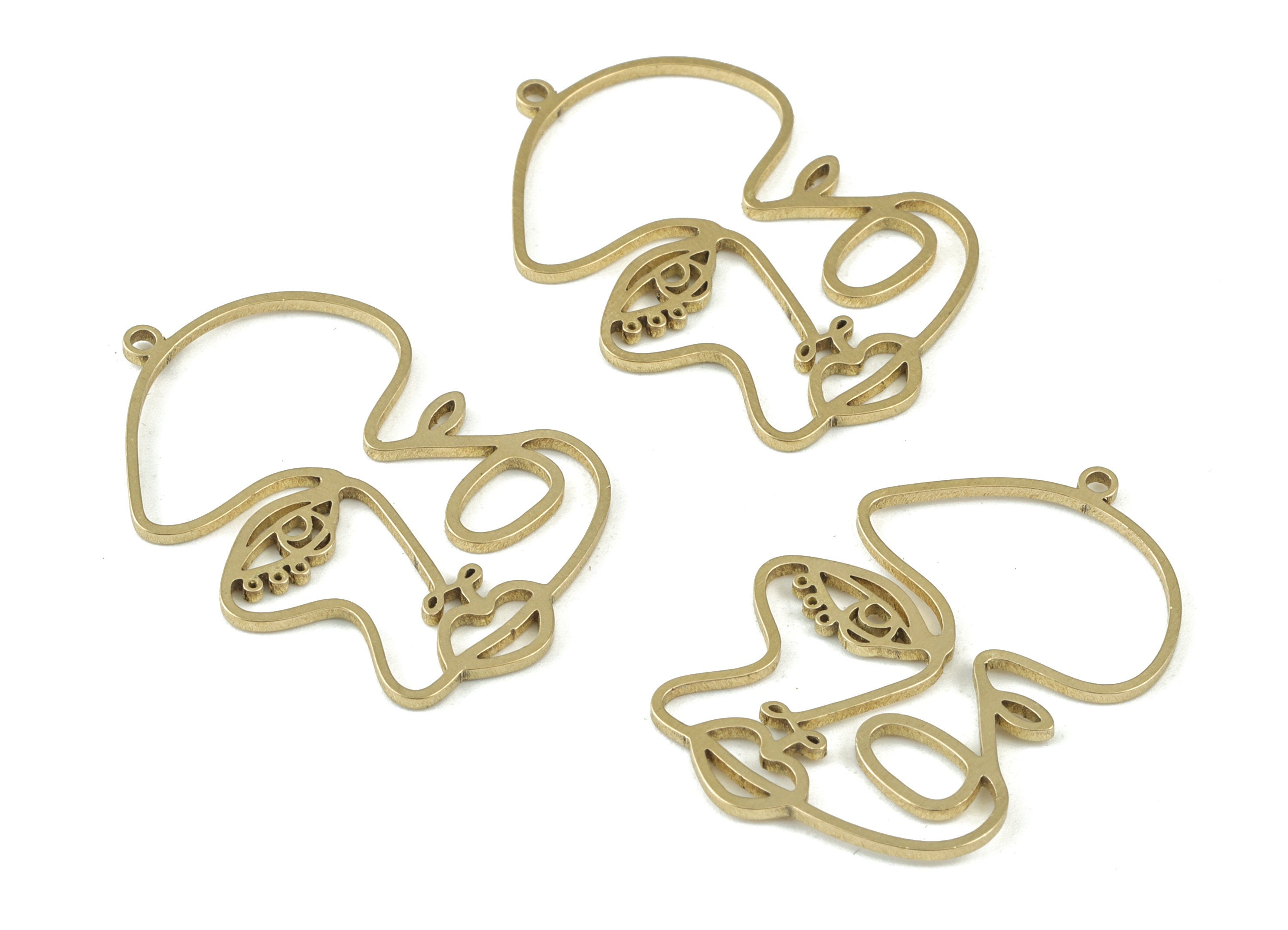 Abstract Face Earring charms - Raw Brass Face Earring Charms - Jewelry Making Supplies - 32x22x1mm - PPM3704 - DOMEDBAZAAR