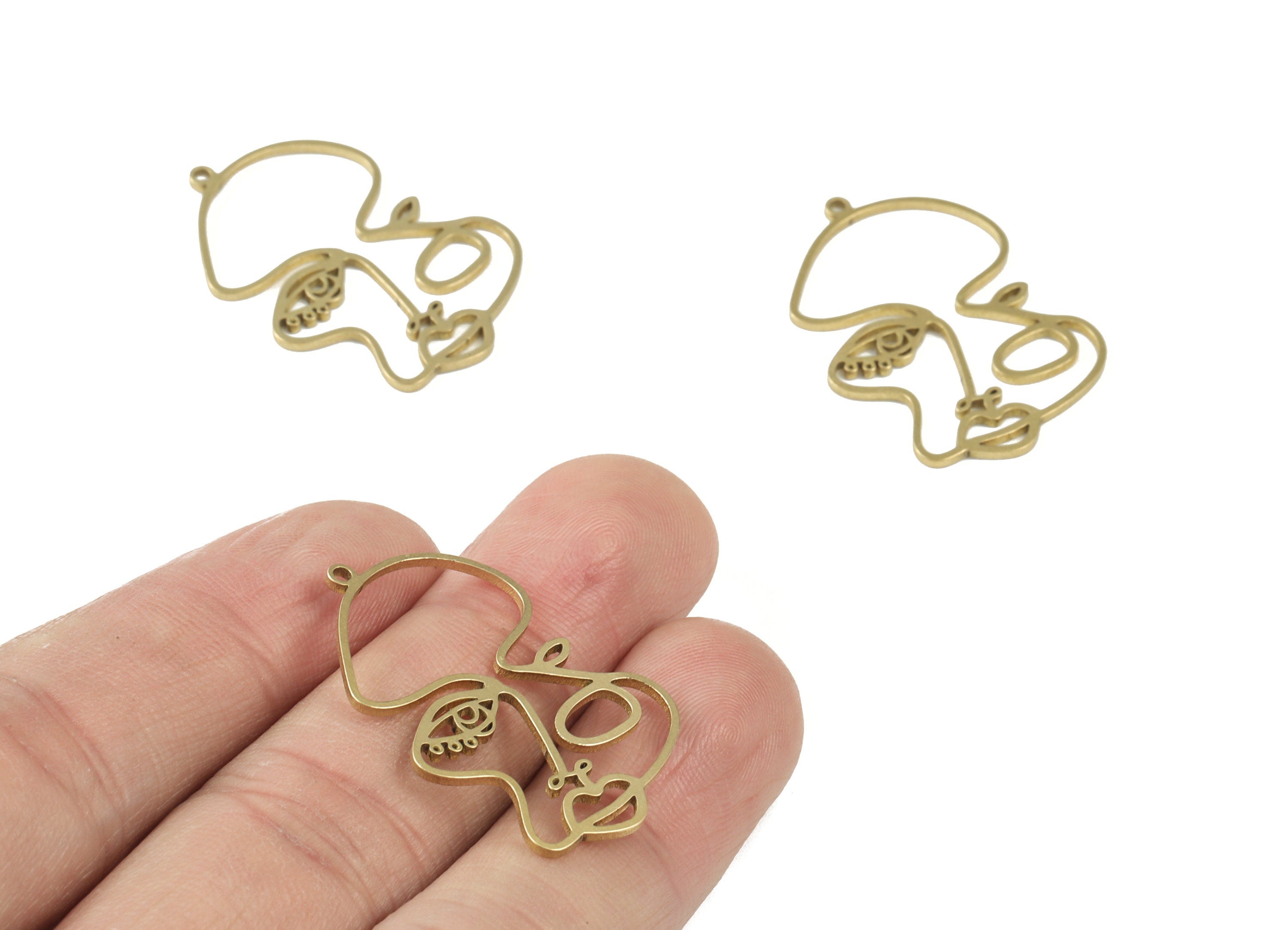Abstract Face Earring charms - Raw Brass Face Earring Charms - Jewelry Making Supplies - 32x22x1mm - PPM3704 - DOMEDBAZAAR