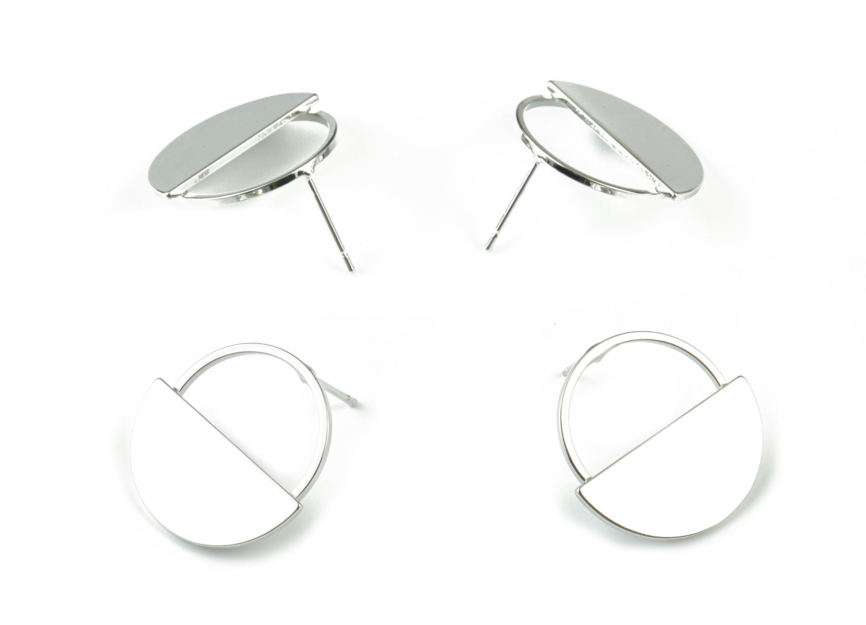 Silver Half Moon Earring Post - 18K Real White Gold Brass Semi Circle Earring Post - 316 Stainless Steel - 21.93x21.63x2.13mm - RGP2604S - DOMEDBAZAAR