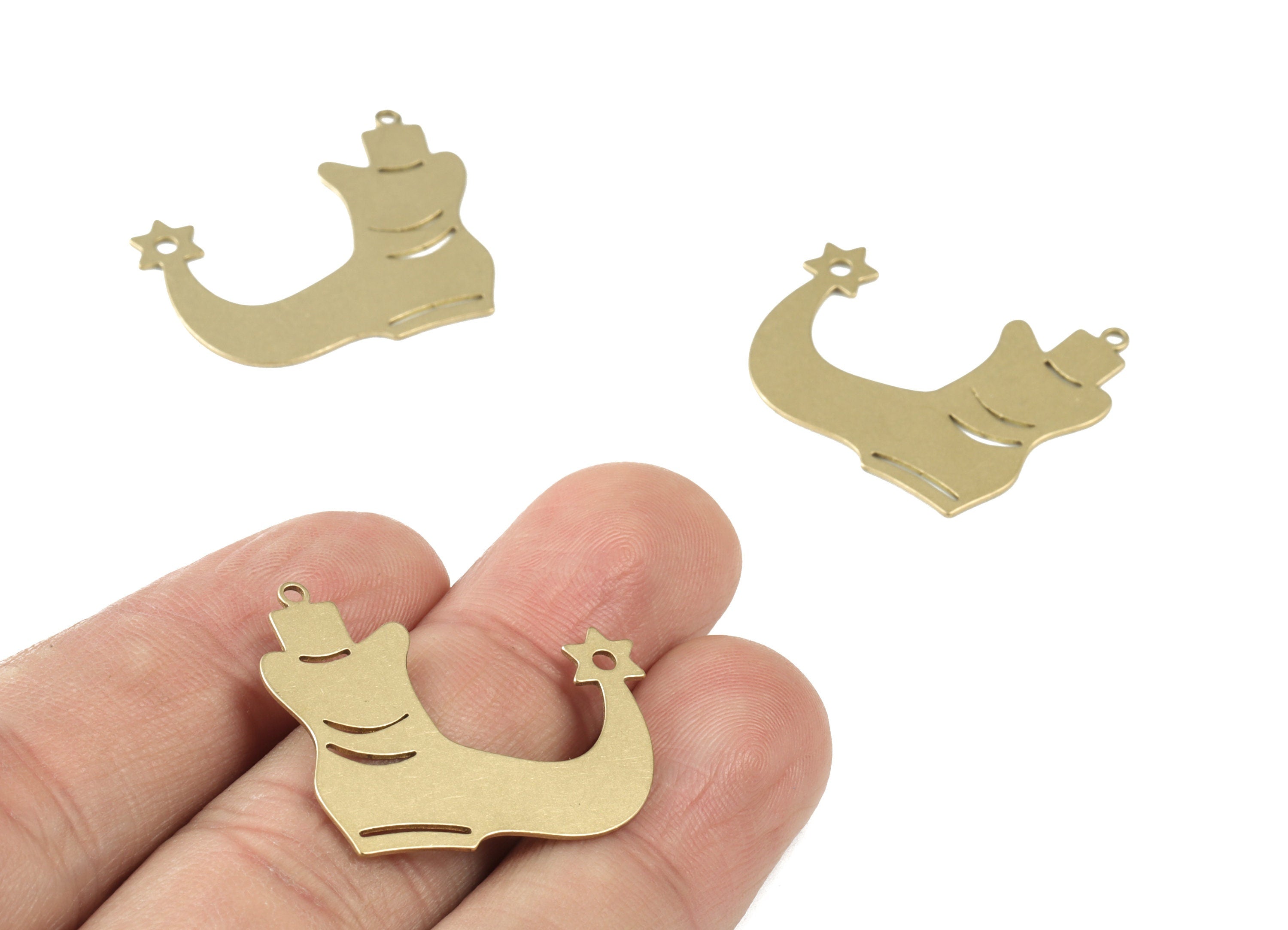 Star Boot Pendant - Raw Brass Boot Star Earring Charms - Cowboy Boot Charms - Jewelry Making Supplies - 28x24x0.6mm - PPM3521 - DOMEDBAZAAR