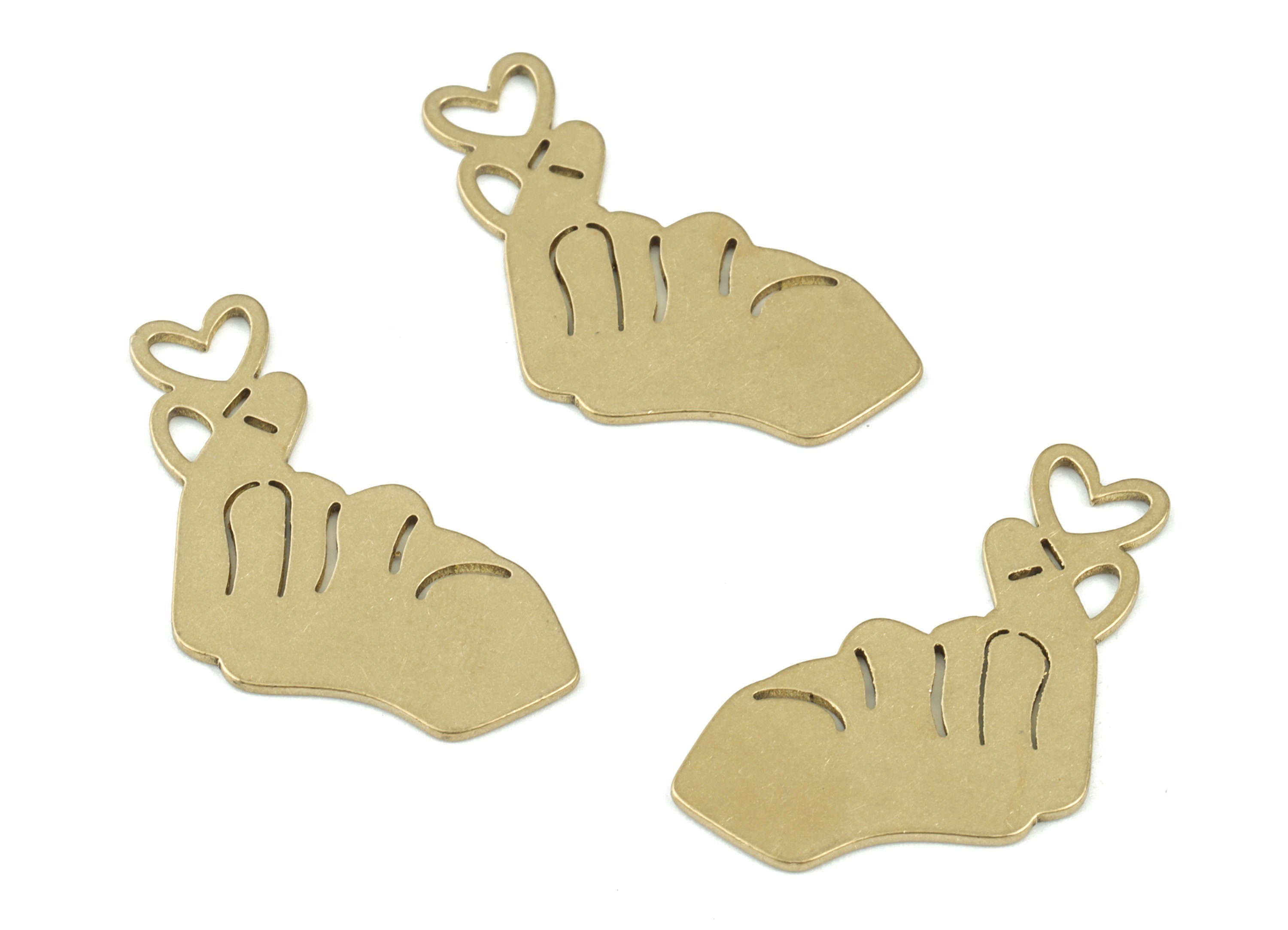 Heart Hand finger Pendant - Raw Brass Heart Earring Charms - Love Friendship Charms -Jewelry Making Supplies - 29x15x0.8mm - PPM3541 - DOMEDBAZAAR