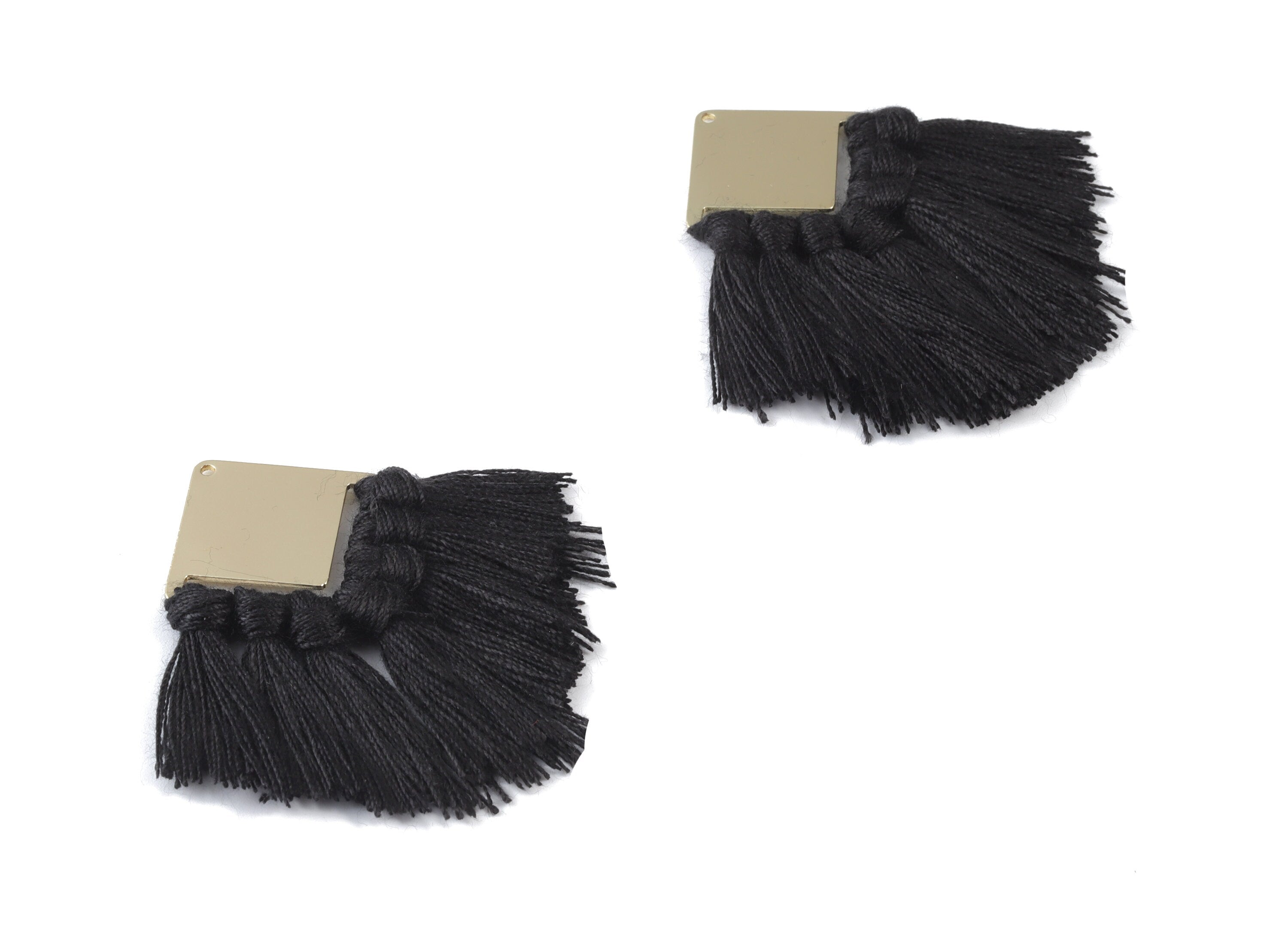Gold Tone Plated Square Brass - Square Tassel Earring Charms - Cotton Black Tassels - Fringe Tassel - 58.99x30.22x2.98mm - TSM3071B - DOMEDBAZAAR