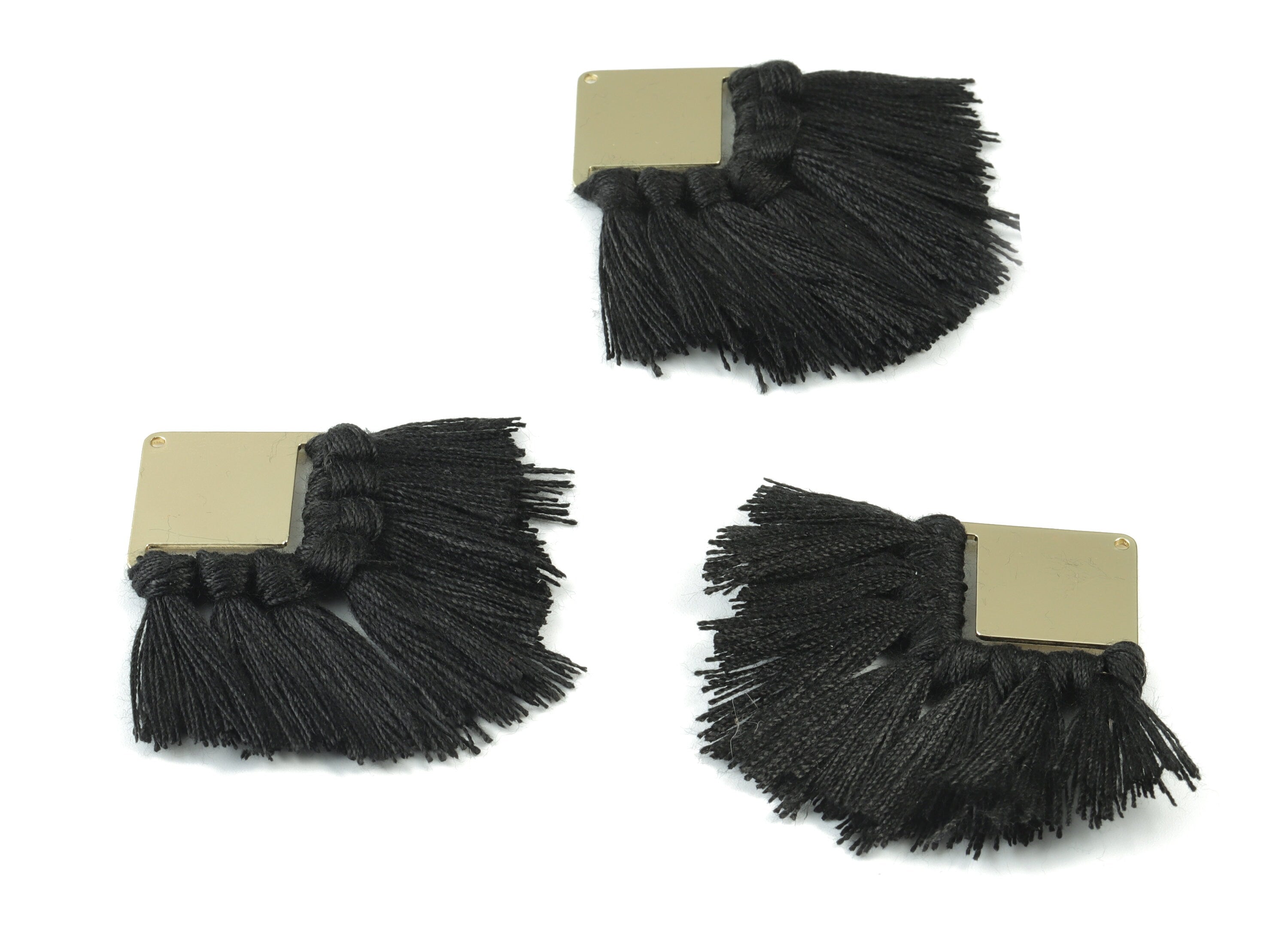 Gold Tone Plated Square Brass - Square Tassel Earring Charms - Cotton Black Tassels - Fringe Tassel - 58.99x30.22x2.98mm - TSM3071B - DOMEDBAZAAR
