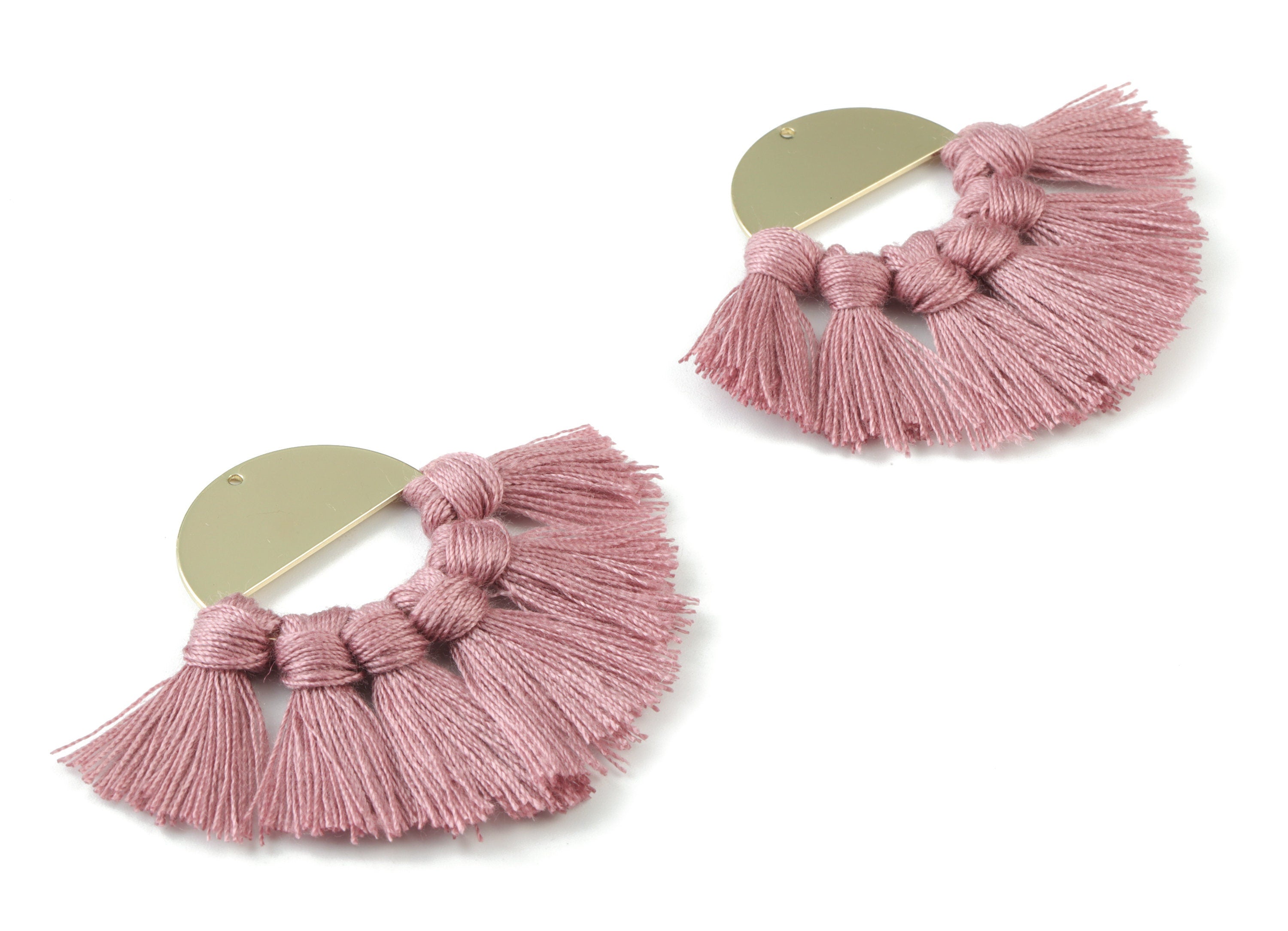 Gold Tone Plated Semi circle Brass - Round Tassel Earring Charms - Cotton Purple Tassels - Fringe Tassel - 60.41x31.52x3.4mm - TSM3064P - DOMEDBAZAAR