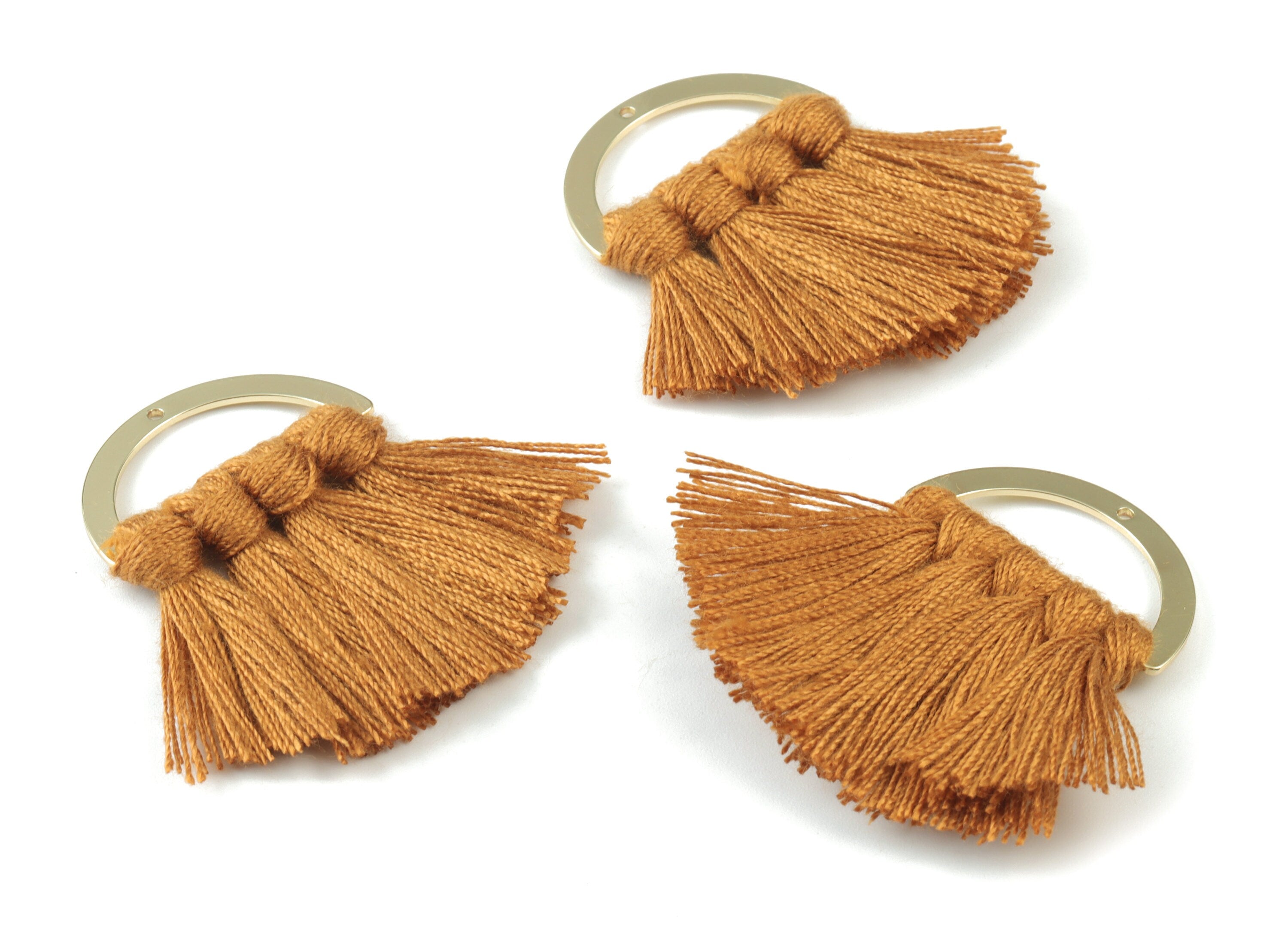 Gold Tone Plated Semi circle Brass - Half Moon Tassel Earring Charms - Cotton Brown Tassels - Fringe Tassel - 44.49x30.34x4.42mm - TSM3070BR - DOMEDBAZAAR