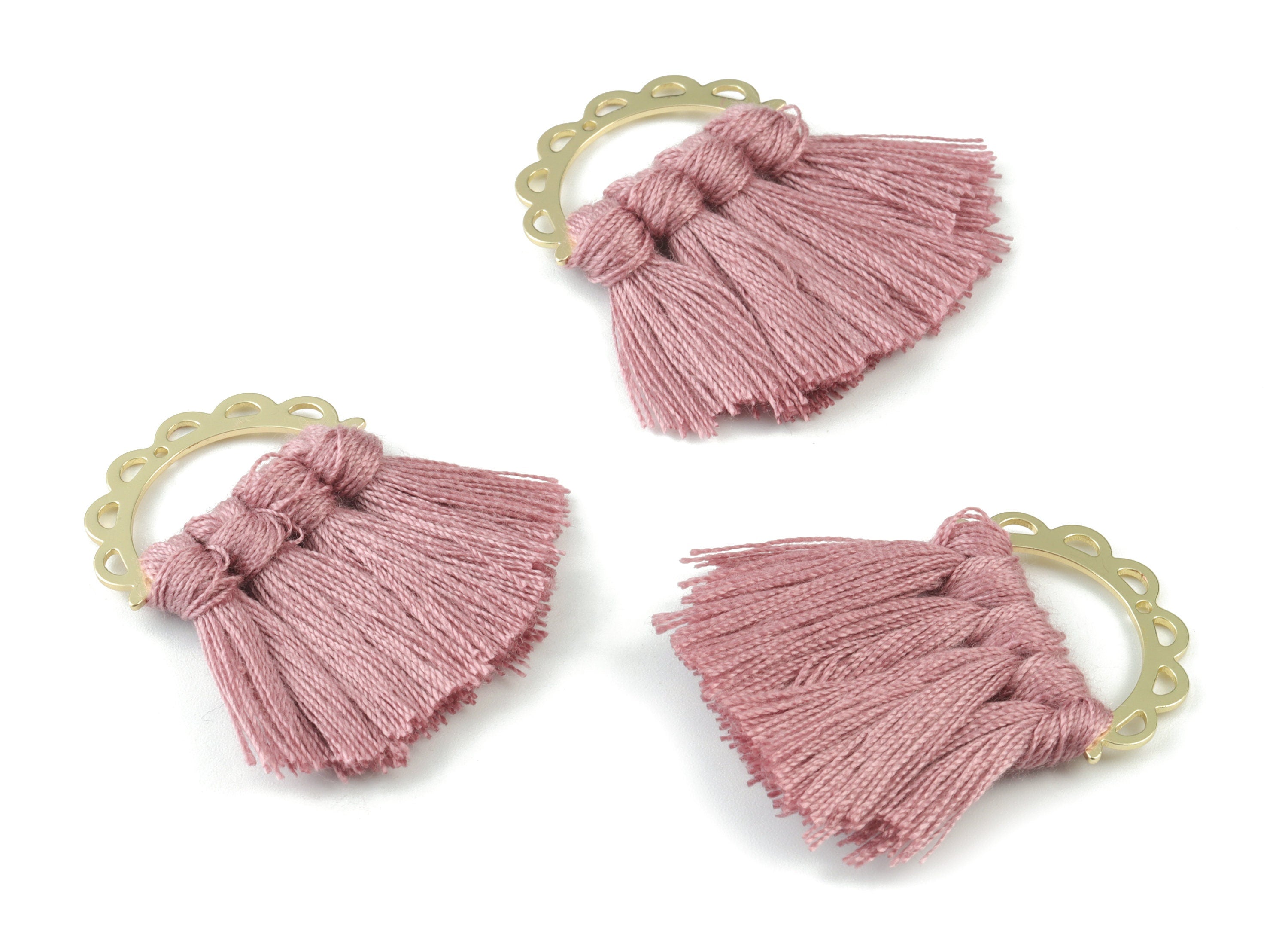Gold Tone Plated Semi circle Brass - Half Moon Tassel Earring Charms - Cotton Purple Tassels - Fringe Tassel - 44.46x29.94x3.43mm - TSM3057P - DOMEDBAZAAR