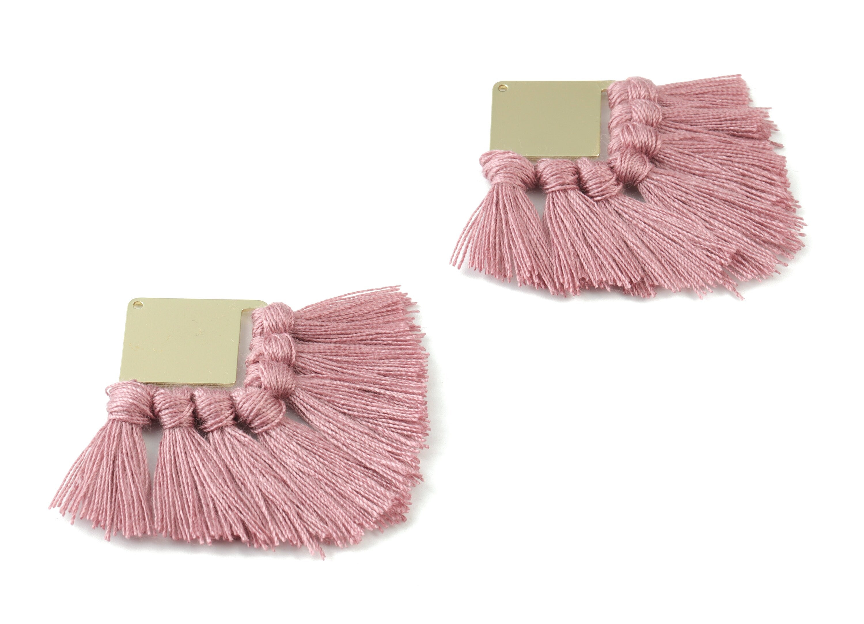 Gold Tone Plated Square Brass - Square Tassel Earring Charms - Cotton Purple Tassels - Fringe Tassel - 58.99x30.22x2.98mm - TSM3071P - DOMEDBAZAAR