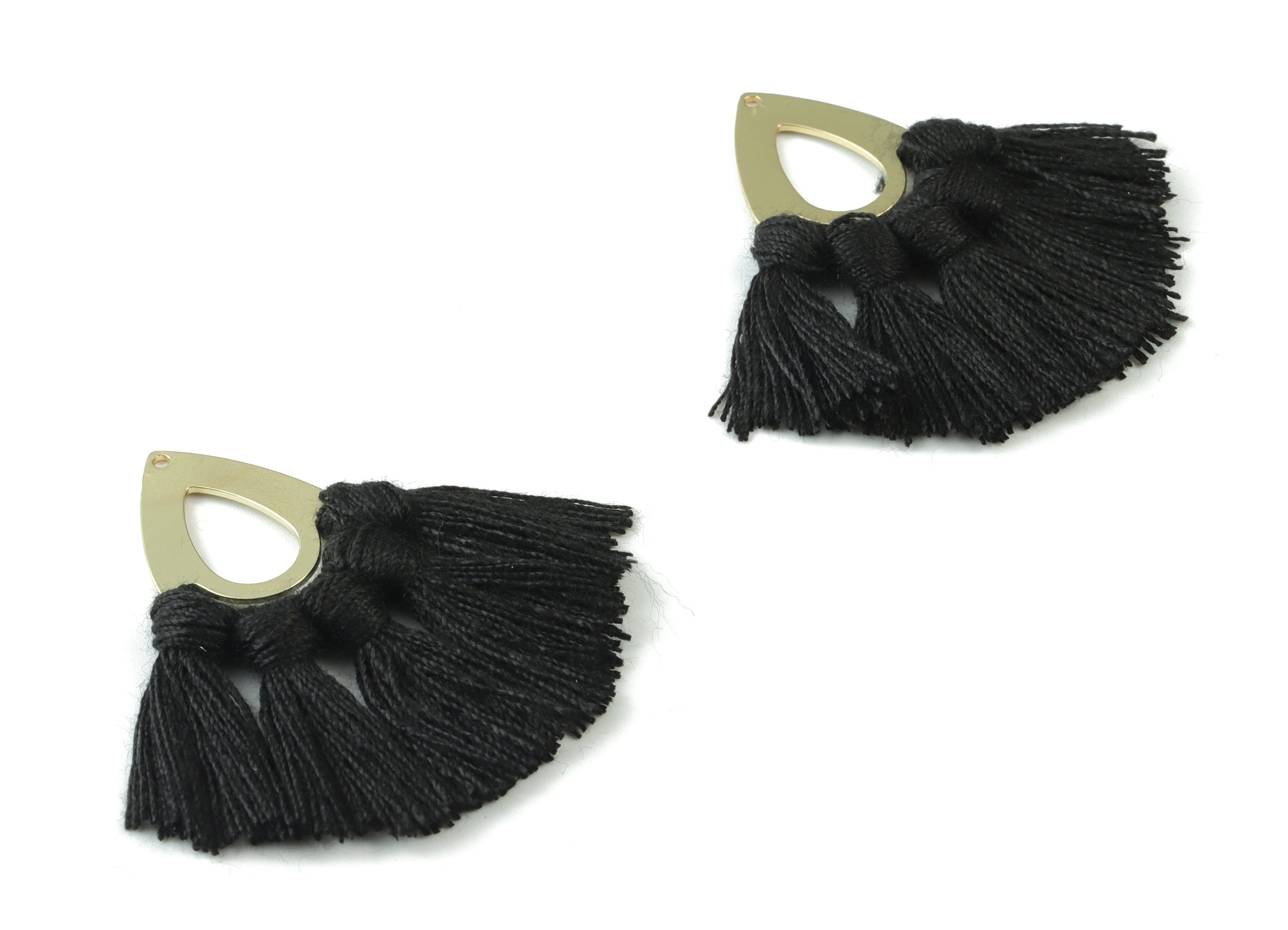 Gold Tone Plated Drop Brass - Drop Tassel Earring Charms - Cotton Black Tassels - Fringe Tassel - 45.99x19.16x3.49mm - TSM3055B - DOMEDBAZAAR