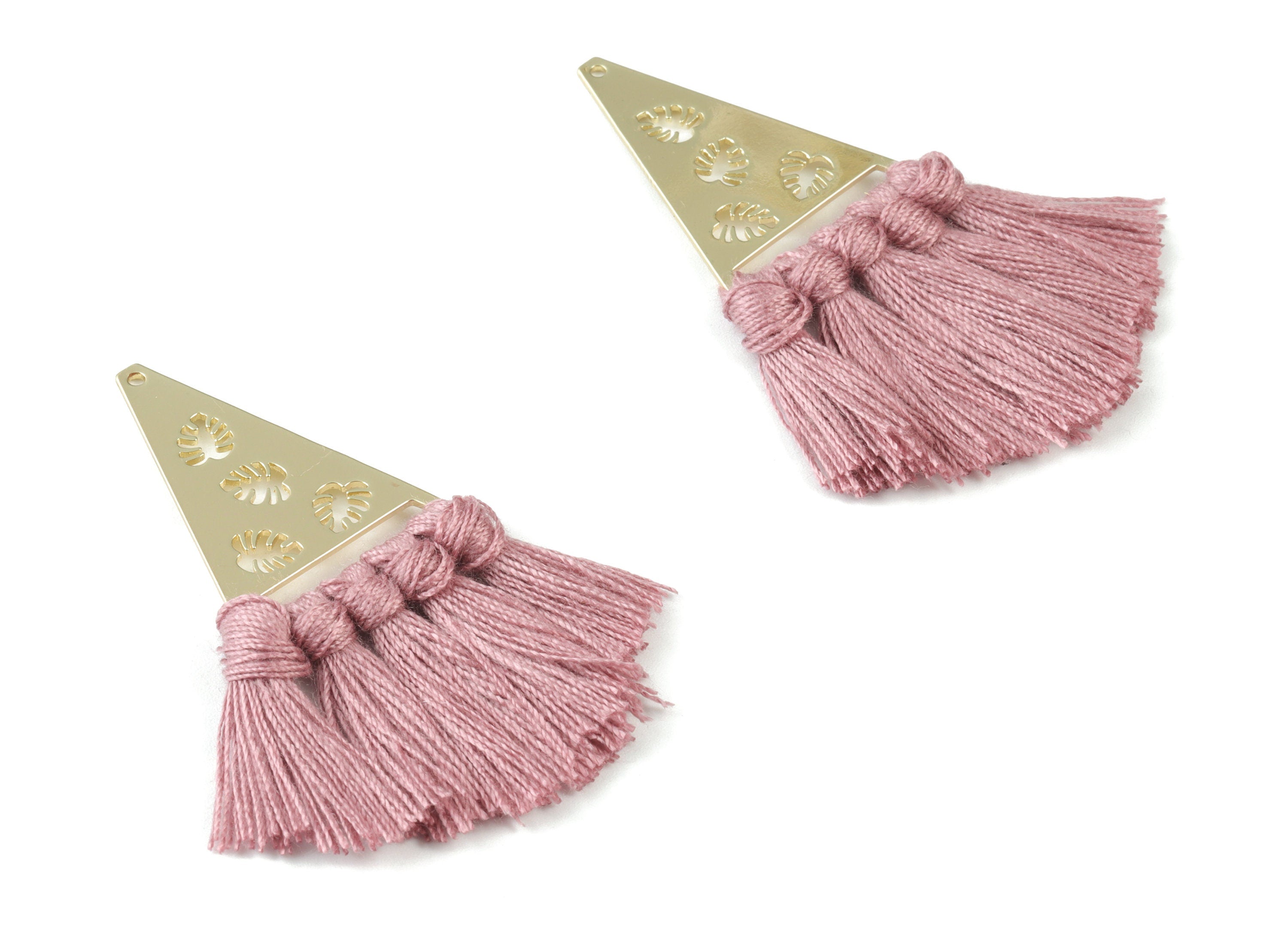 Gold Tone Plated Triangle Brass Cotton - Triangle Tassel Earring Charms - Purple Tassels - Fringe Tassel - 64.98x24.92x3.41mm - TSM3084P - DOMEDBAZAAR