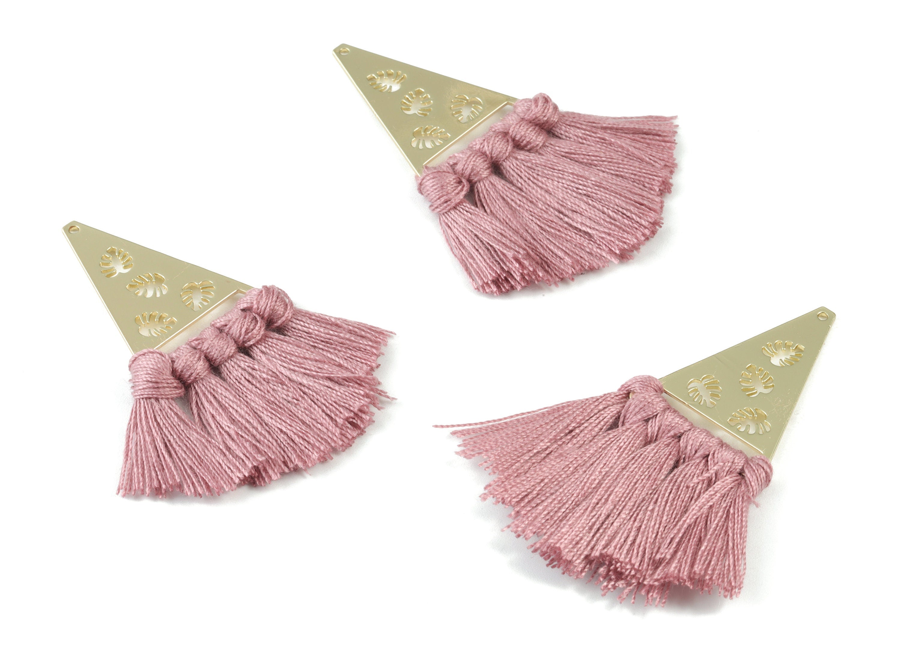 Gold Tone Plated Triangle Brass Cotton - Triangle Tassel Earring Charms - Purple Tassels - Fringe Tassel - 64.98x24.92x3.41mm - TSM3084P - DOMEDBAZAAR