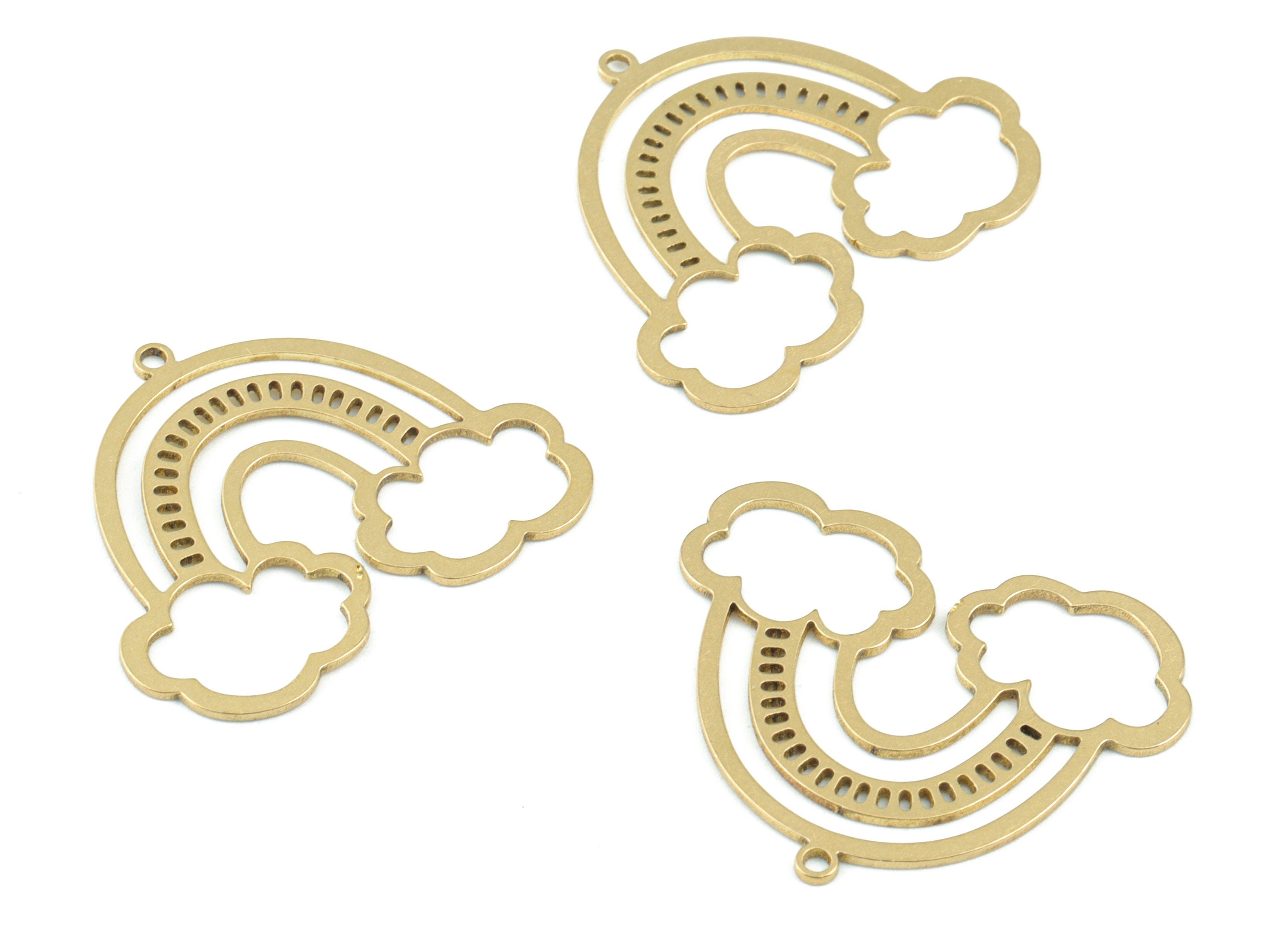 Rainbow Clouds Pendant - Raw Brass Cloud Rainbow Earring Charms - Jewelry Making Supplies - 30x25x0.7mm - PPM3590 - DOMEDBAZAAR
