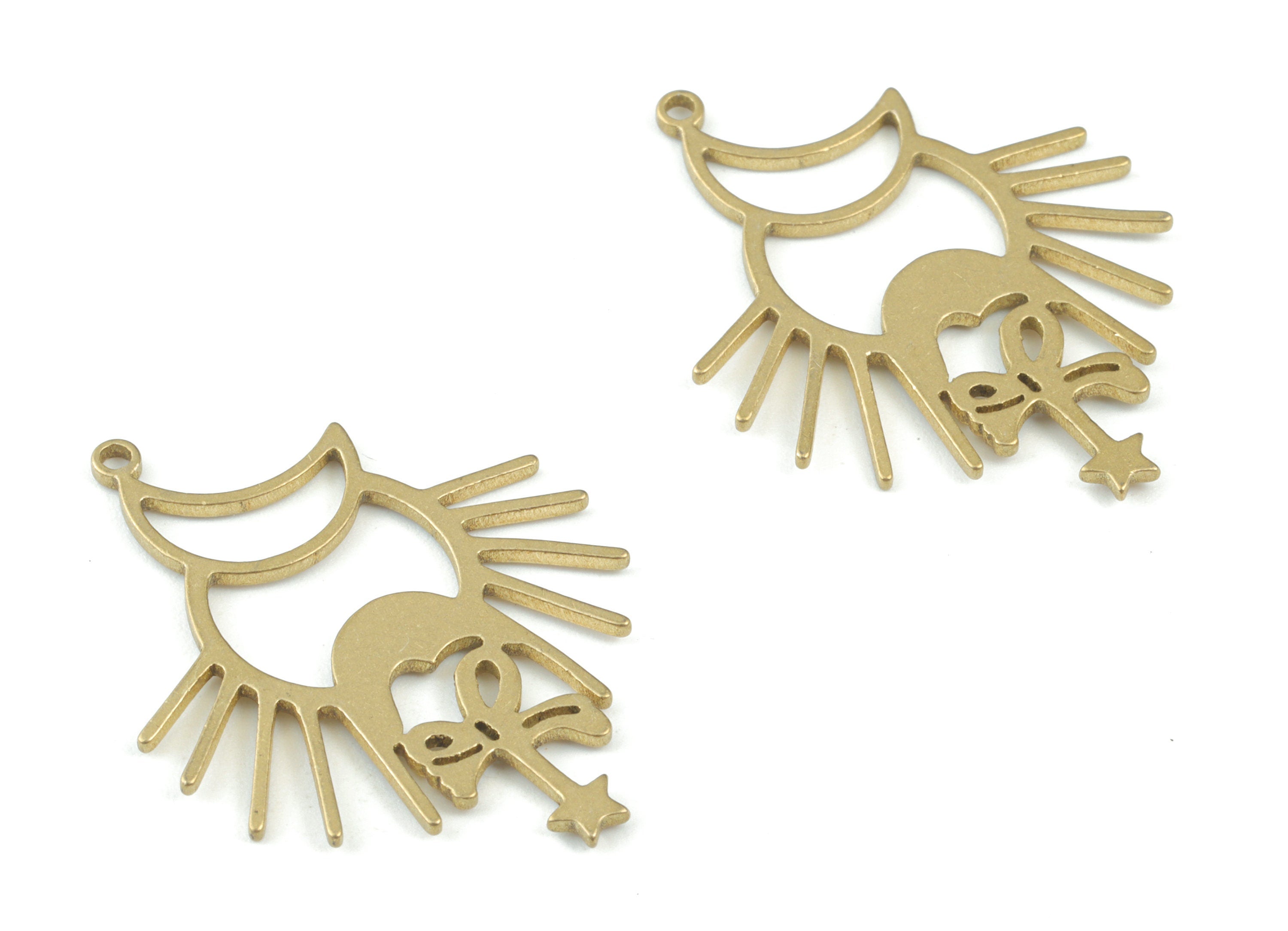 Crescent Sun Star Pendant - Raw Brass Moon Sun Earring Charms - Jewelry Making Supplies - 31x24x1mm - PPM3633 - DOMEDBAZAAR