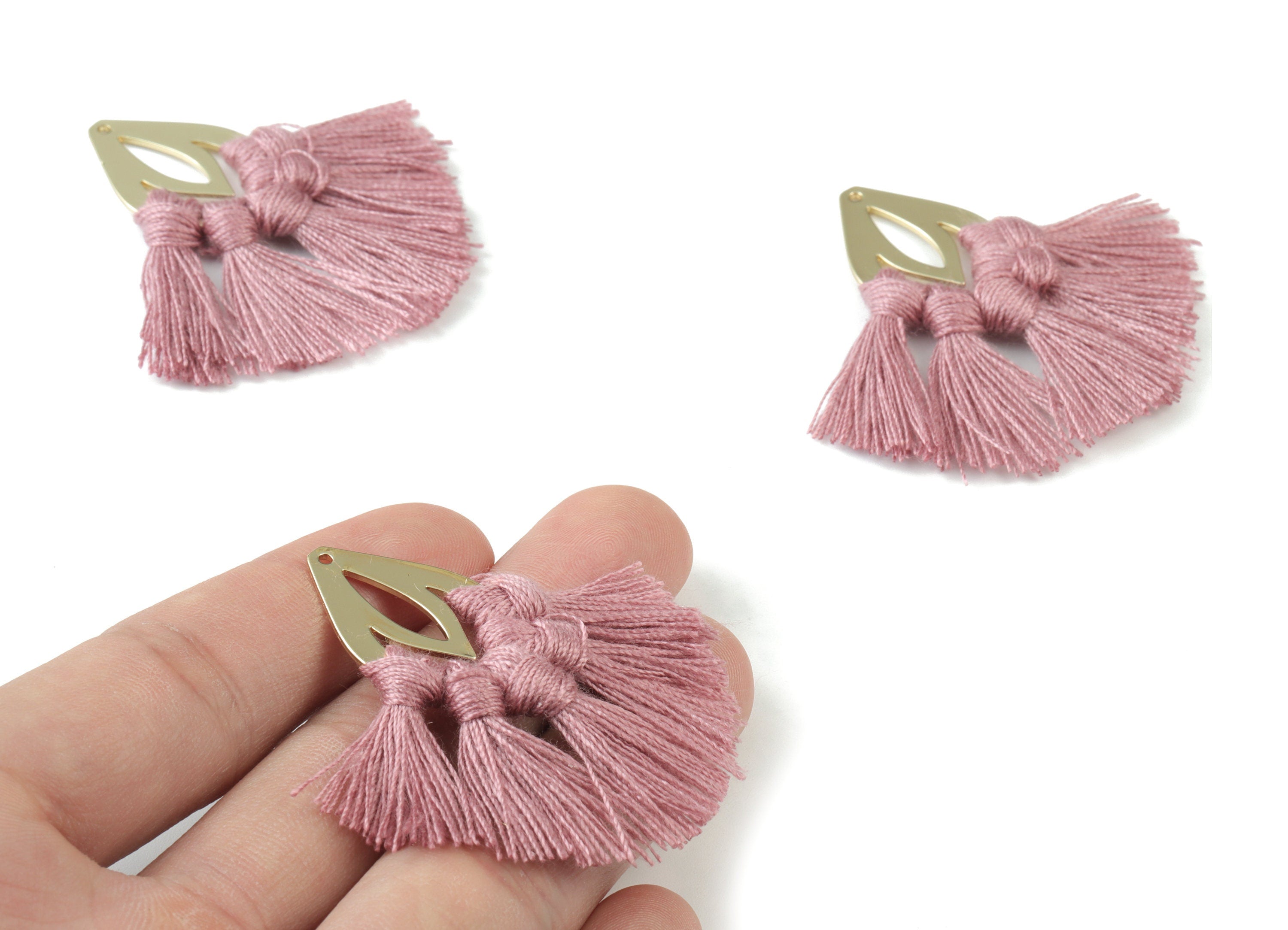 Gold Tone Plated Drop Brass - Drop Tassel Earring Charms - Cotton Purple Tassels - Fringe Tassel - 45.29x18.55x3.51mm - TSM3069P - DOMEDBAZAAR
