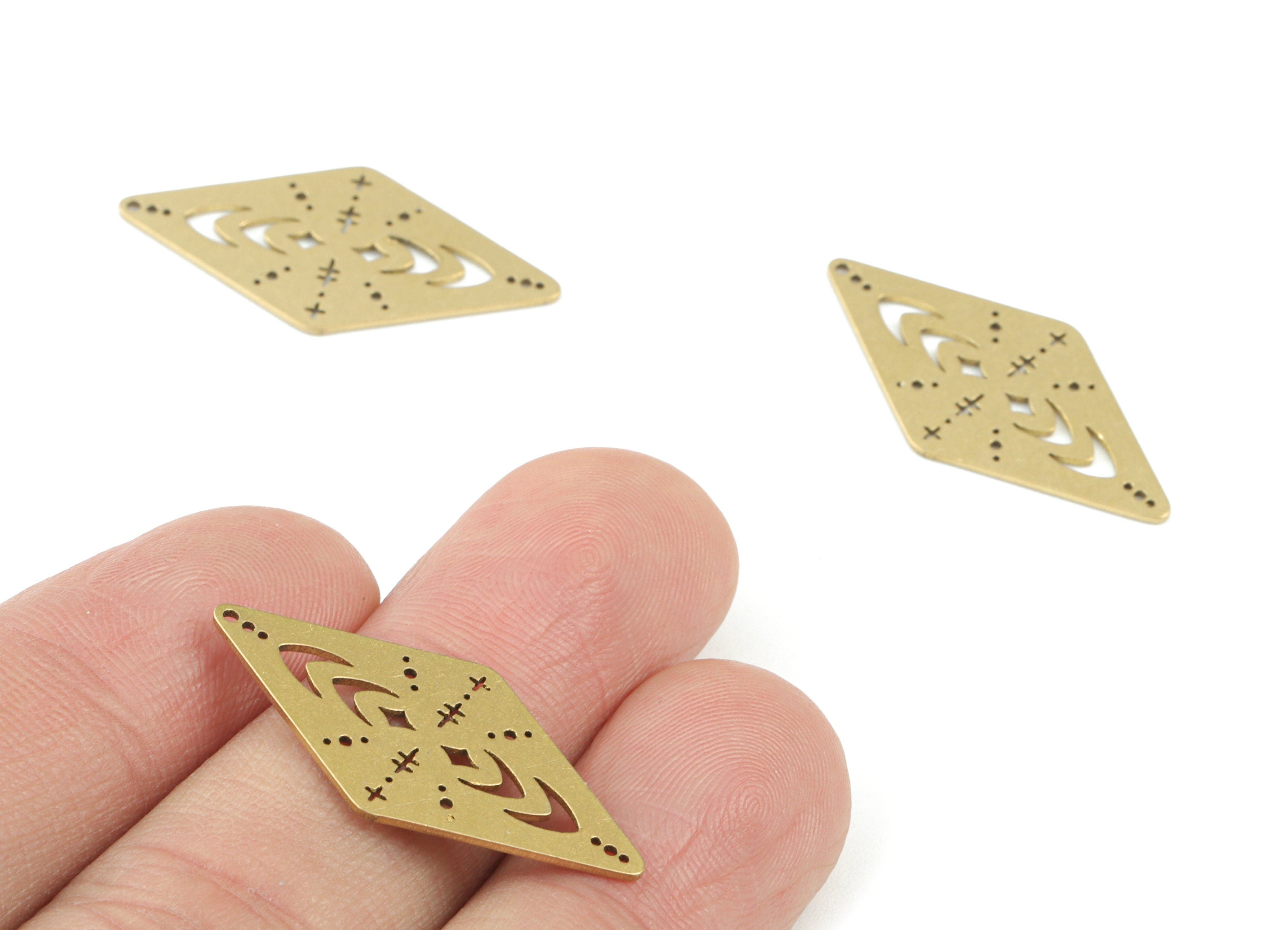 Rhombus Abstract Face Pendant - Raw Brass Rhombus Earring Charms - Jewelry Making Supplies - 30x15x0.7mm - PPM3583 - DOMEDBAZAAR