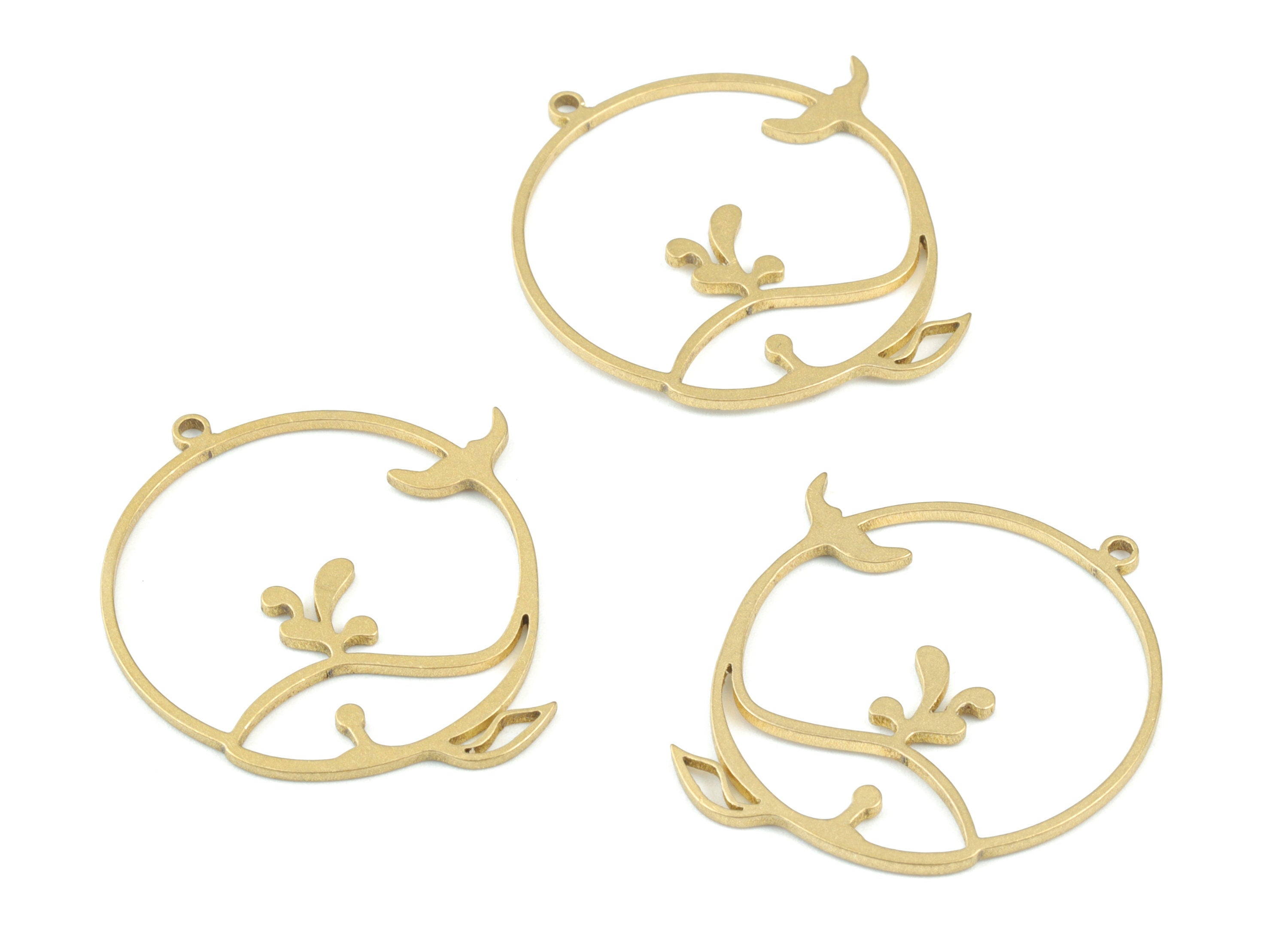 Hoop Fish Pendant - Raw Brass Fish Circle Earring Charms - Dolphin Charms - Jewelry Making Supplies - 31x28x1mm - PPM3629 - DOMEDBAZAAR