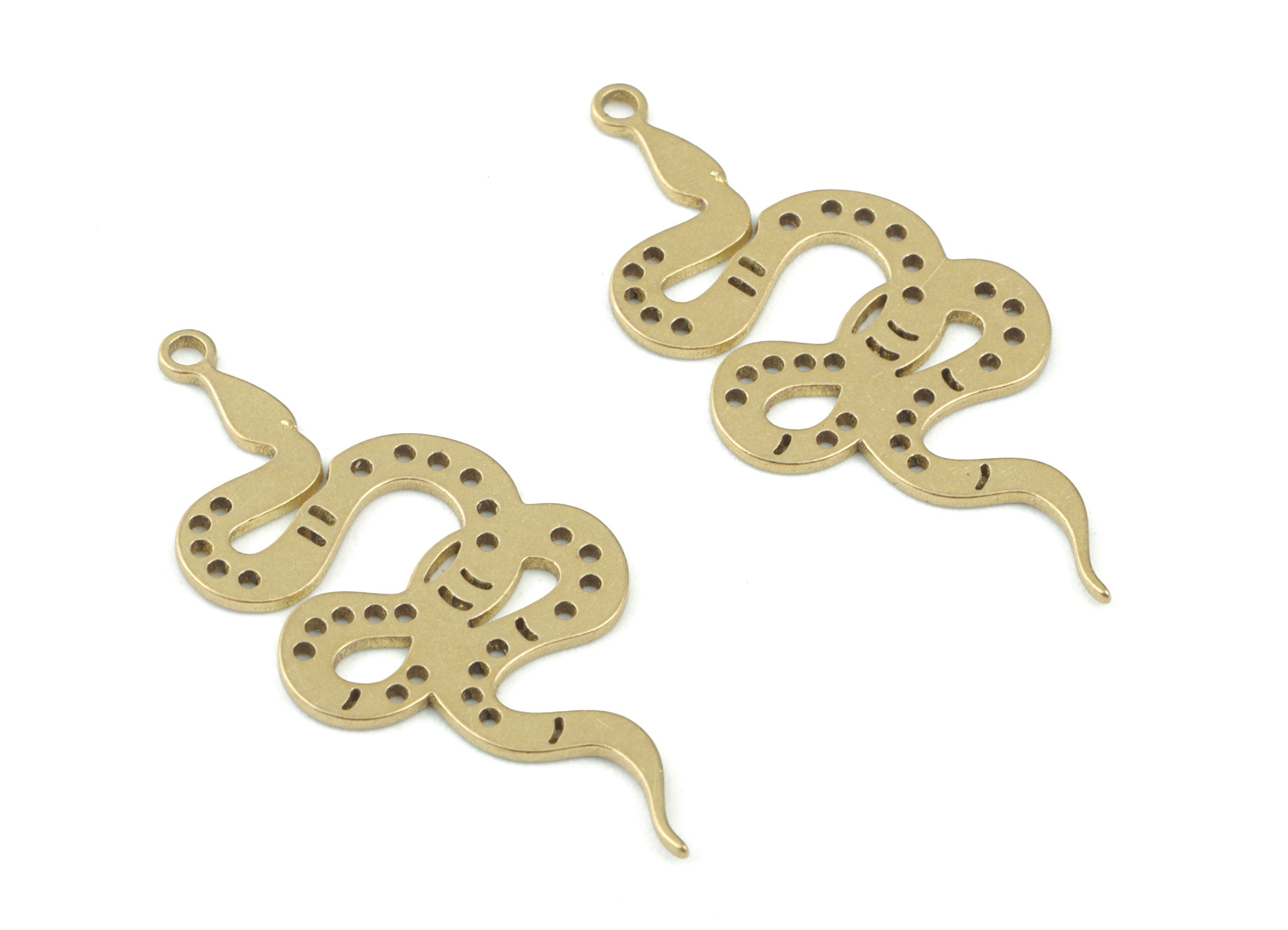 Snake Brass Earring Charms - Raw Brass Snake Pendant -  Brass Snake Charm - Jewellery Making Supplies - 32x15x0.7mm - PPM3659 - DOMEDBAZAAR