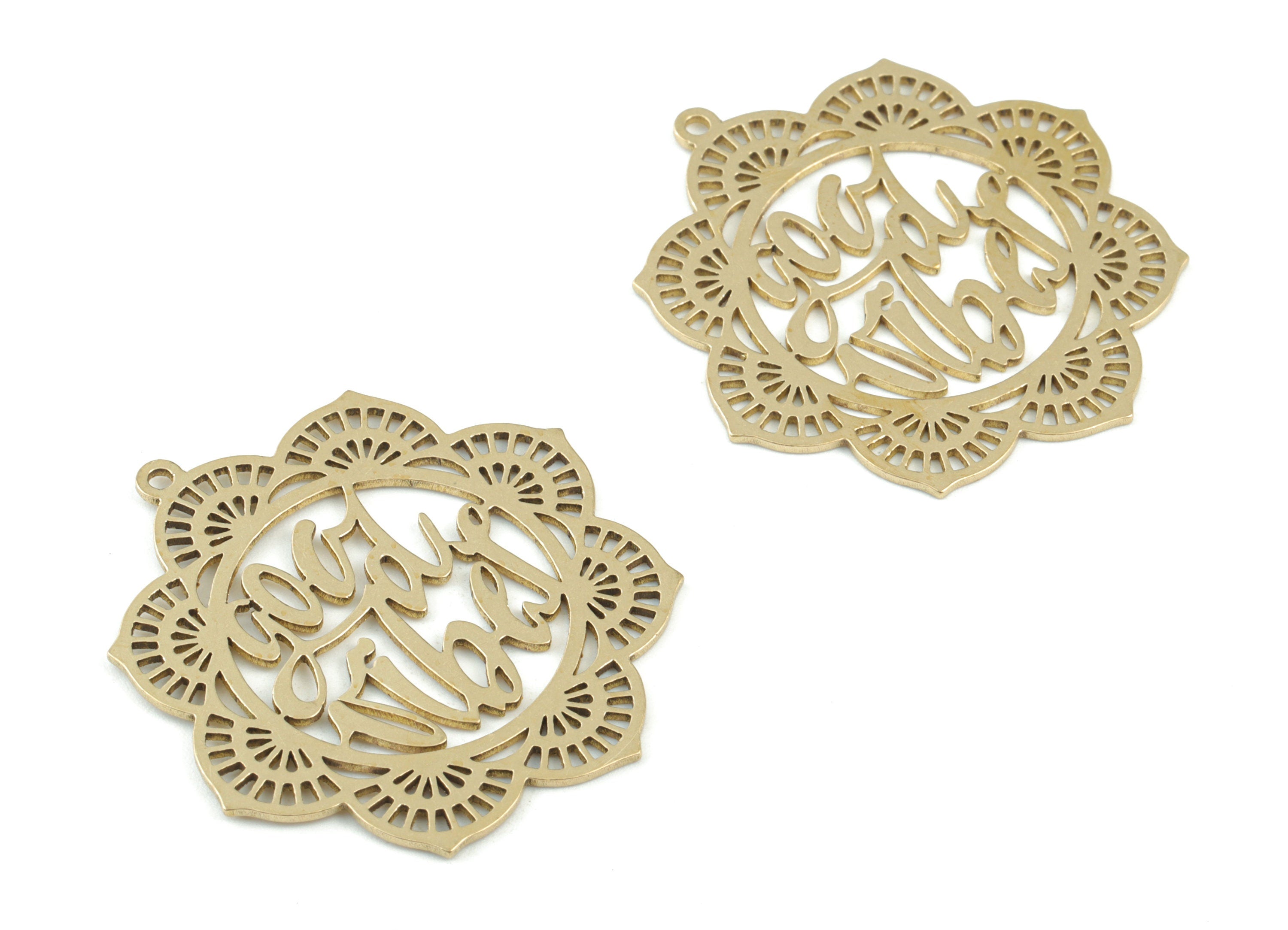 Good Vibes Pendant - Raw Brass Flower Earring Charms - Good Vibes Charms - Jewelry Making Supplies - 38x33x1mm - PPM3066 - DOMEDBAZAAR