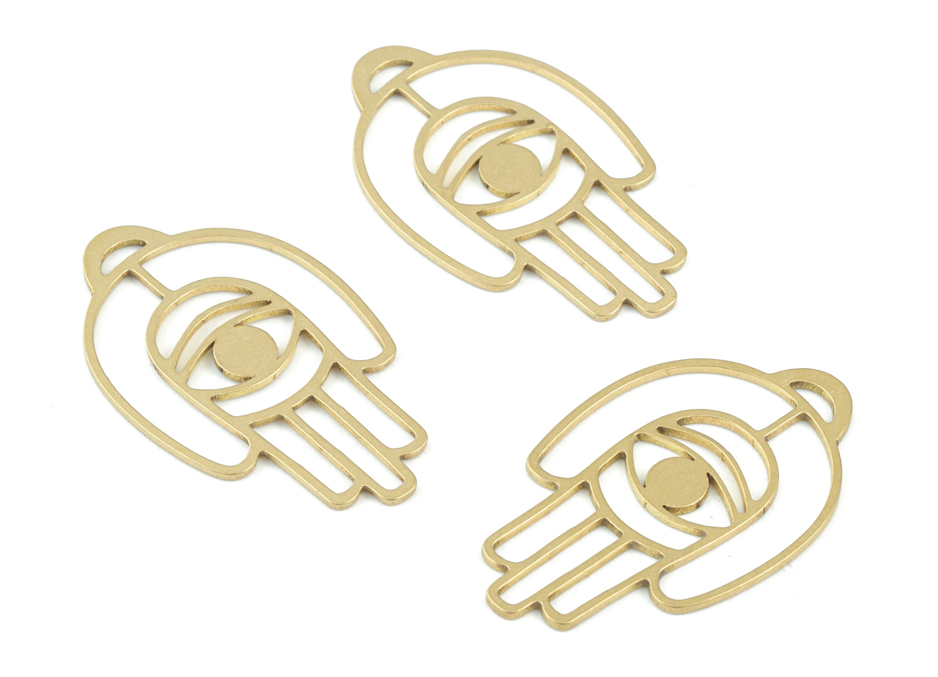 Hand Eye Pendant - Raw Brass Hand Eye Earring Charms - Hand Signs Pendant - Jewelry Making Supplies - 30x18x0.8mm - PPM3655 - DOMEDBAZAAR