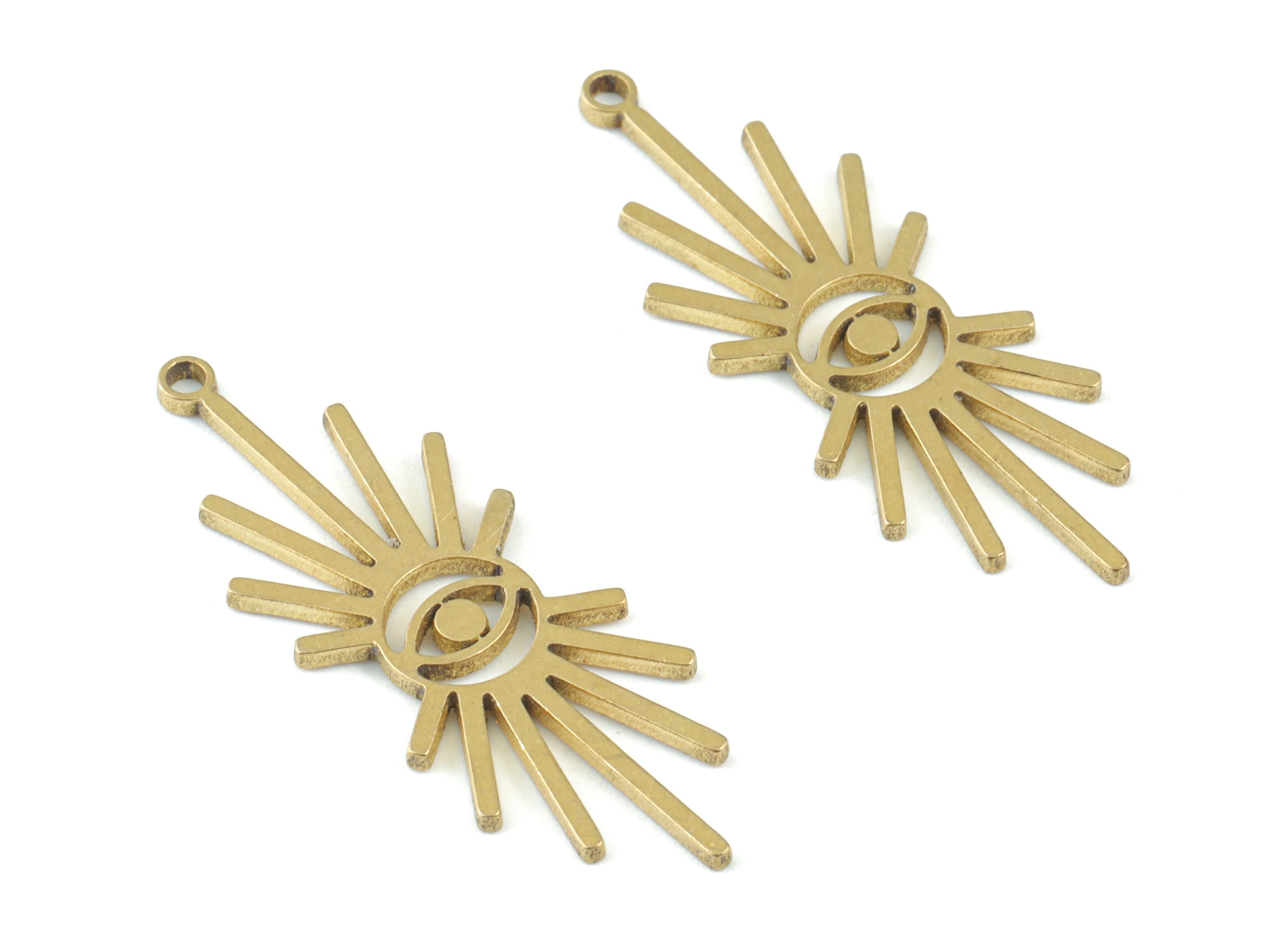 Sun Eyelash Pendant - Raw Brass Eye Sun Earring Charms -Brass Eye Sun Earrings- Jewelry Making Supplies - 31x11x1mm - PPM3563 - DOMEDBAZAAR