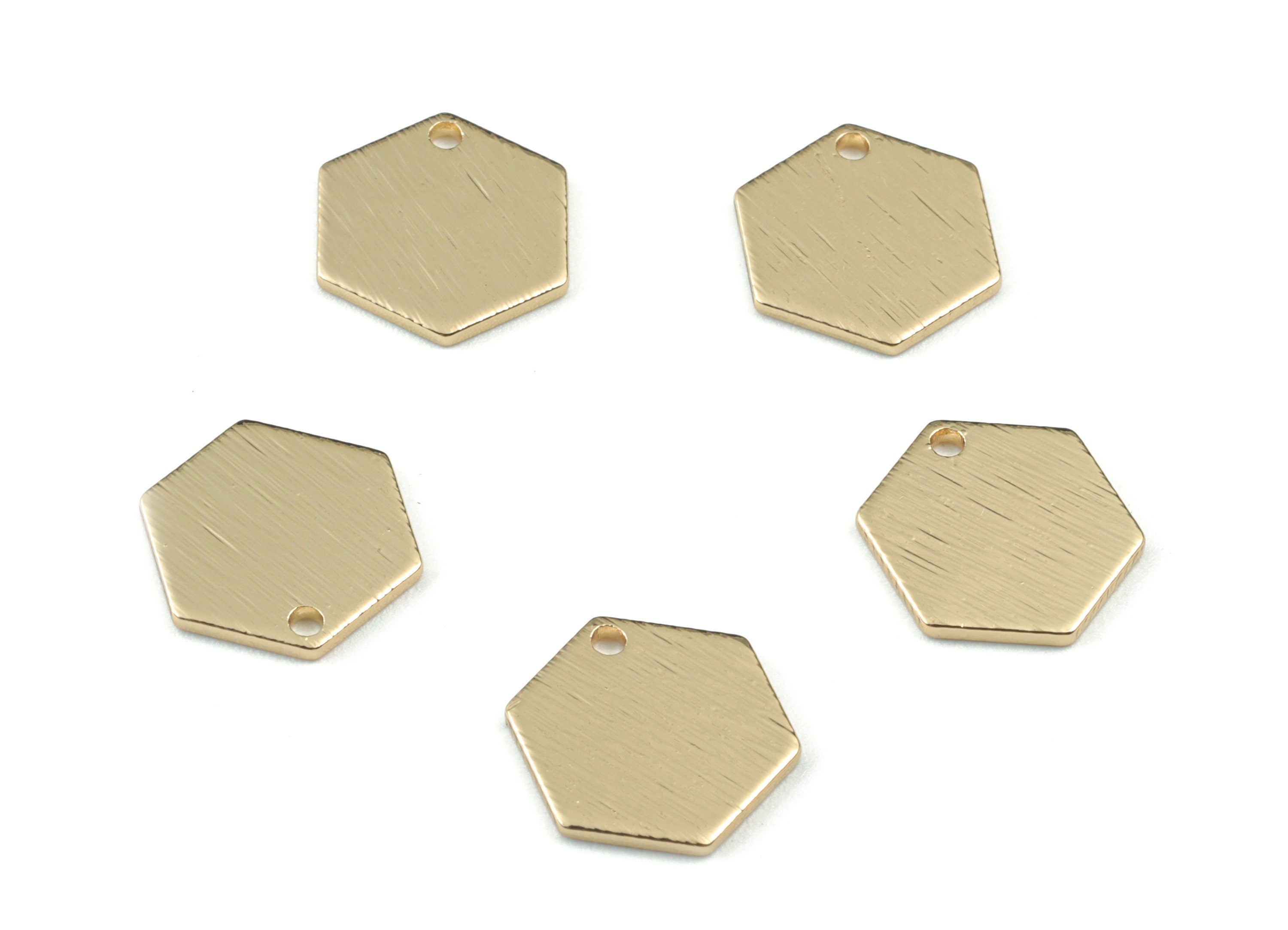 Gold Hexagon Mini Earring Charms - Light KC Gold Tone Plated Textured Brass - Jewelry Making Supplies - 13x11x1mm - PP3557KCG - DOMEDBAZAAR