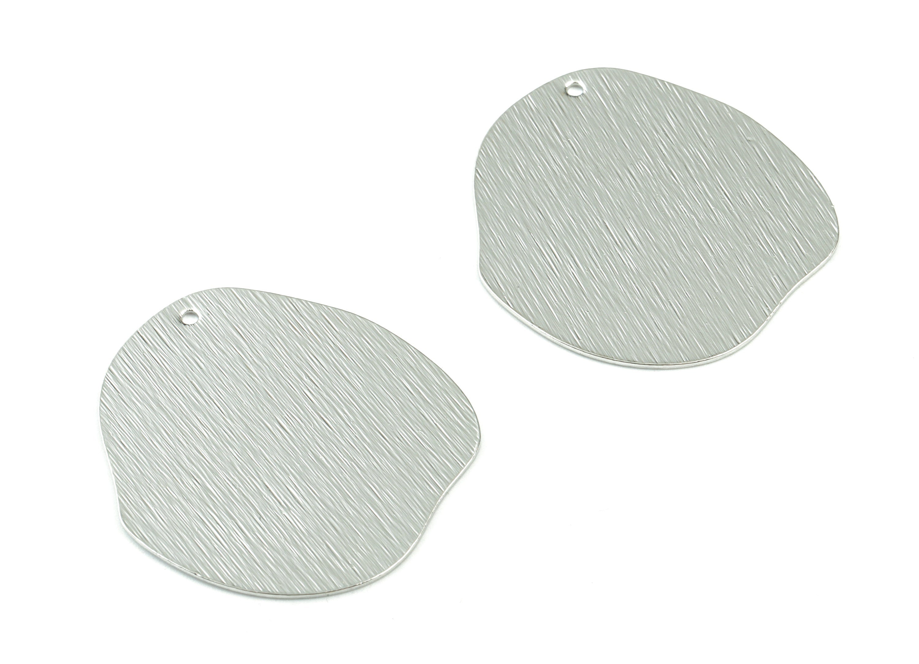 Silver Round Earring Charms - Silver Tone Plated Brass Textured Geometric Pendant - Jewelry Making Supplies - 34x32x0.7mm - PP2480S - DOMEDBAZAAR
