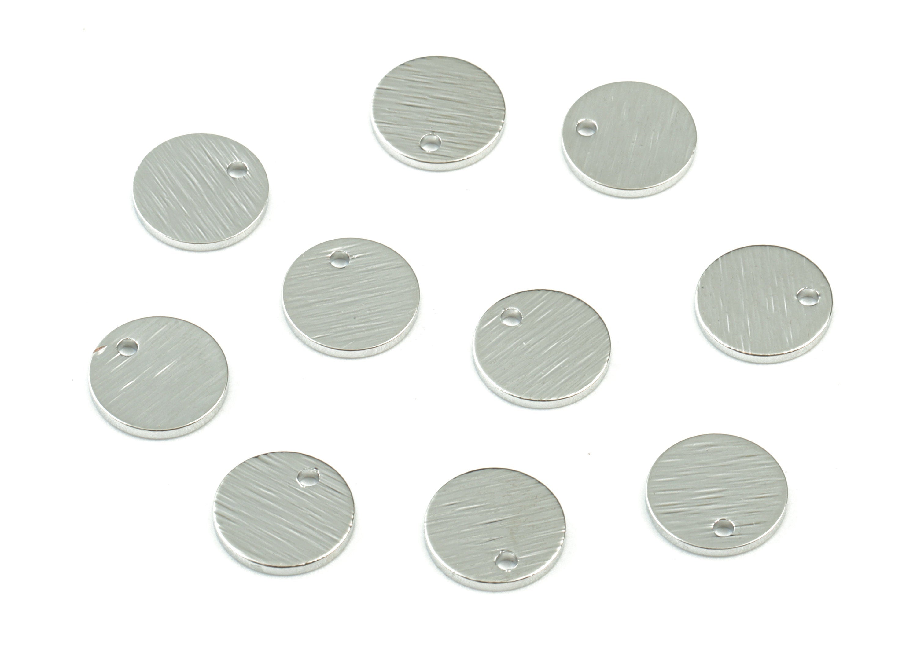 Silver Round Mini Earring Charms - Silver Tone Plated Textured Circle Brass - Jewelry Making Supplies - 8x8x0.8mm - PP3559S - DOMEDBAZAAR
