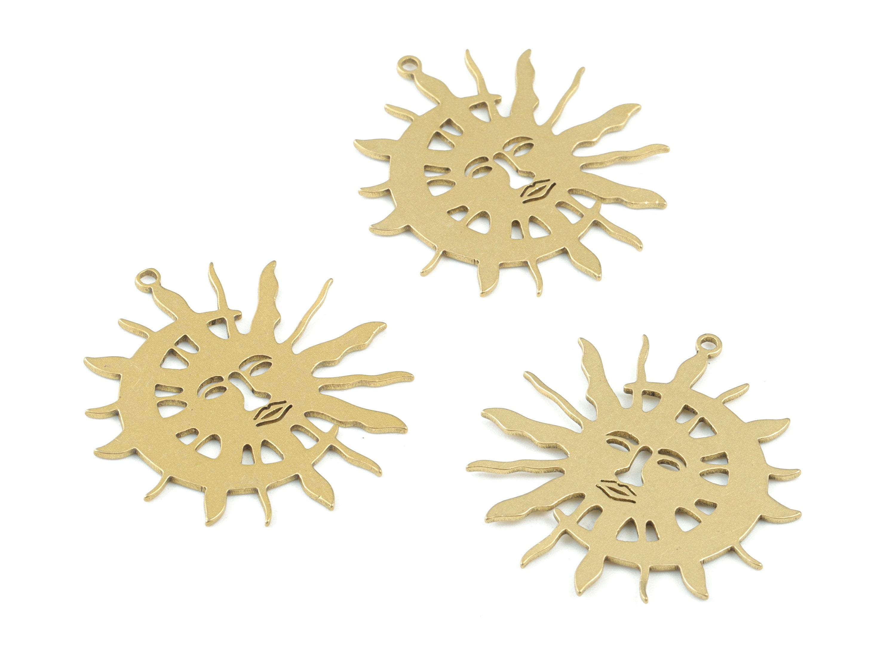 Sun Crescent Pendant - Raw Brass Sun Face Moon Earring Charms - Jewelry Making Supplies - 30x29x08mm - PPM3654 - DOMEDBAZAAR