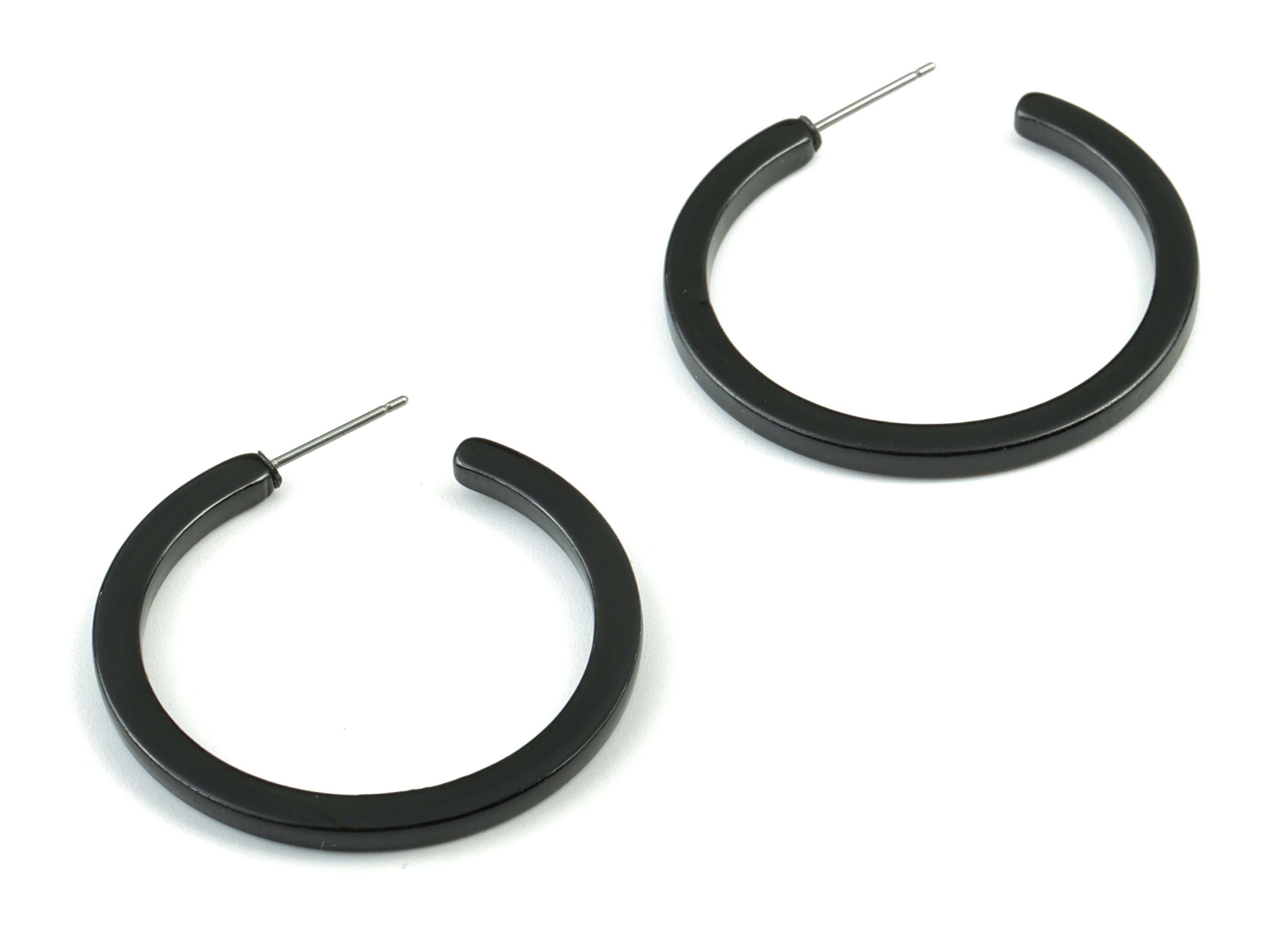 Open Hoop Earrings Stud - 1.5 inch Hoop Earring - Black Acetate Round Earring Post - Open Circle - 38x38x2.7mm - AC1173B - DOMEDBAZAAR