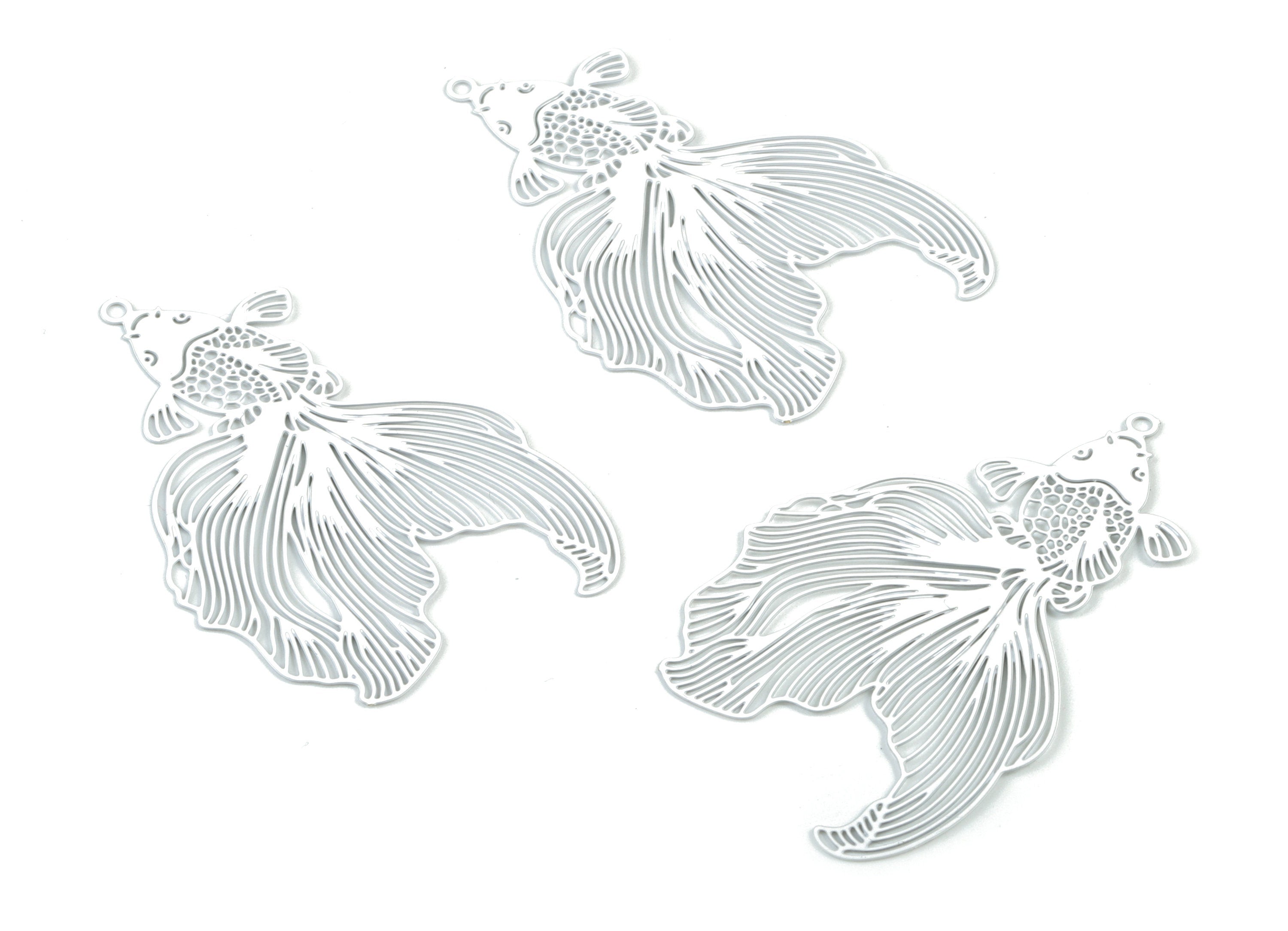 White Goldfish Brass Pendant - Brass Goldfish For Necklace Earring Charms - Jewelry Supplies - 45.96x30.89x0.34mm - JJB5587W - DOMEDBAZAAR